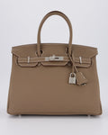 *VERY RARE* Hermès Birkin 30 Retourne Bag in Etoupe Togo Leather with Palladium Hardware