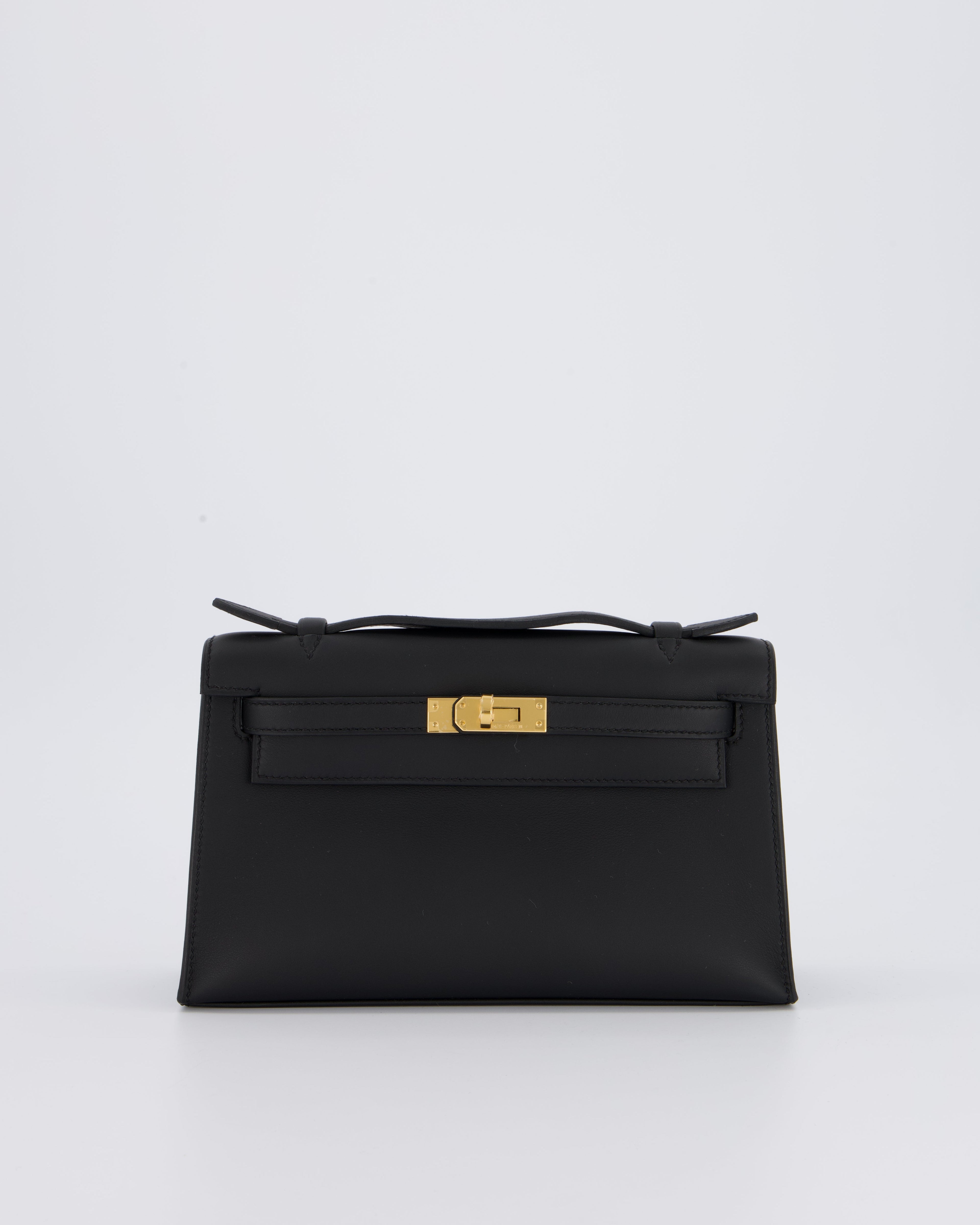 *SUPER RARE* Hermès Mini Kelly Pochette Bag in Noir Swift Leather with Gold Hardware
