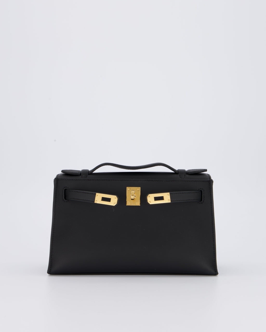 *SUPER RARE* Hermès Mini Kelly Pochette Bag in Noir Swift Leather with Gold Hardware