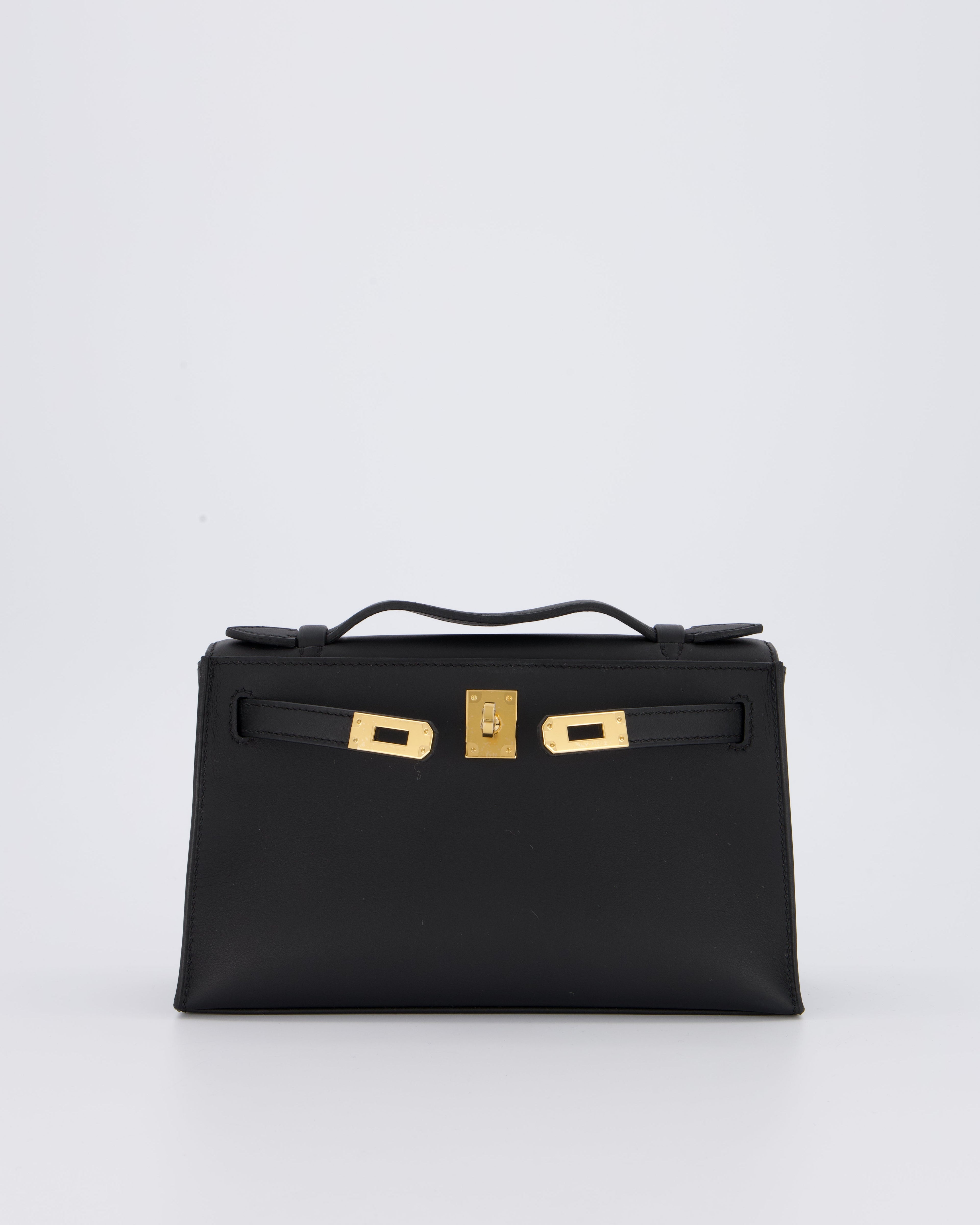 *SUPER RARE* Hermès Mini Kelly Pochette Bag in Noir Swift Leather with Gold Hardware