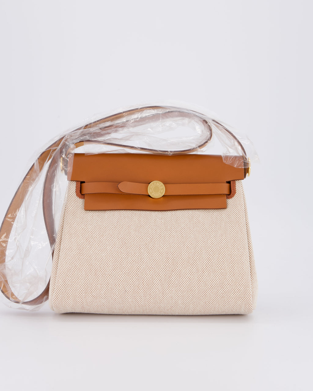 *HOT* Hermès Herbag Zip 20 Bag in Fauve Vache Hunter Leather & Ecru/Beige Viking Canvas with Gold Hardware