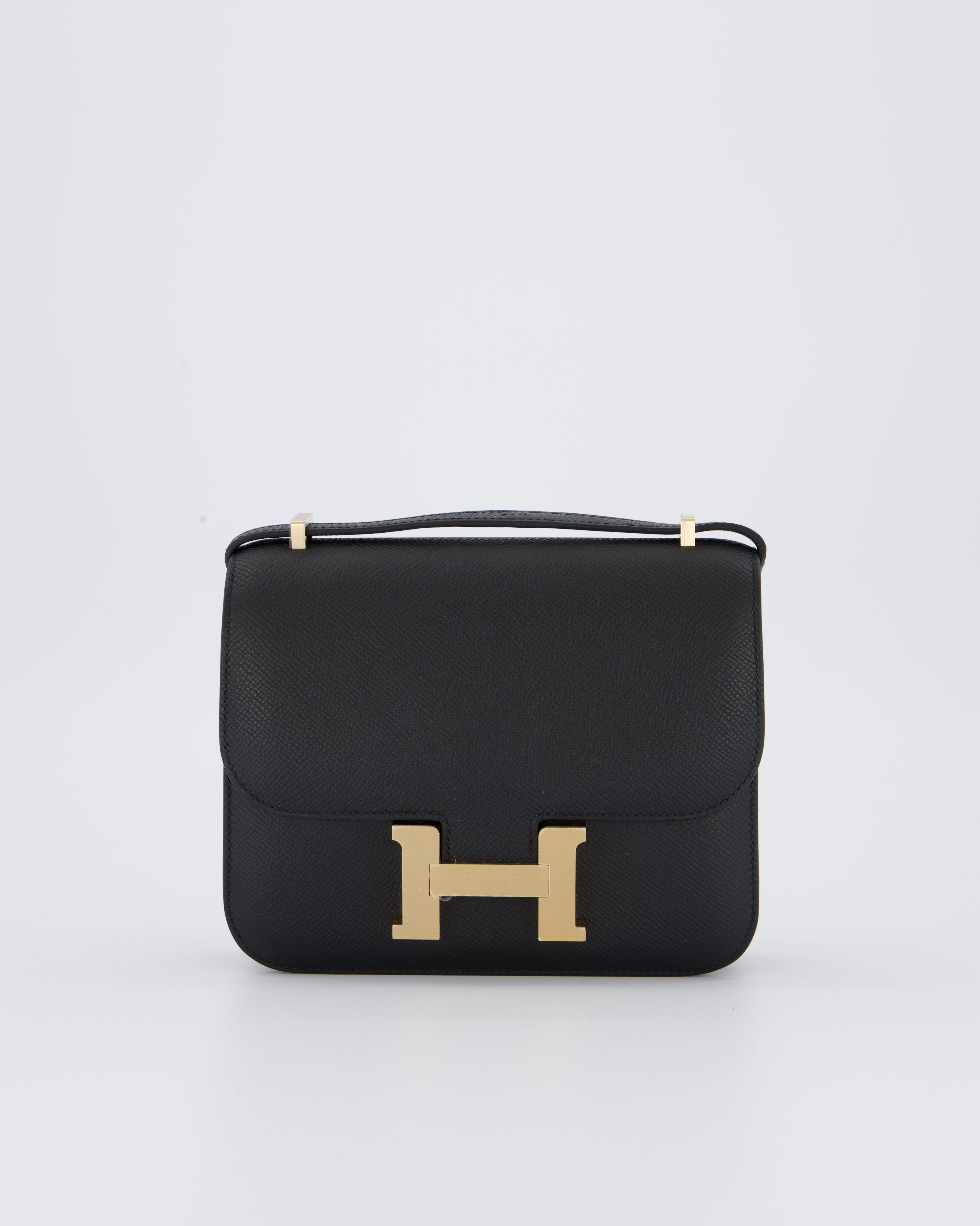 *RARE* Hermès Mini Constance III Mirror 18 Bag in Noir Epsom Leather with Brushed Permabrass Hardware