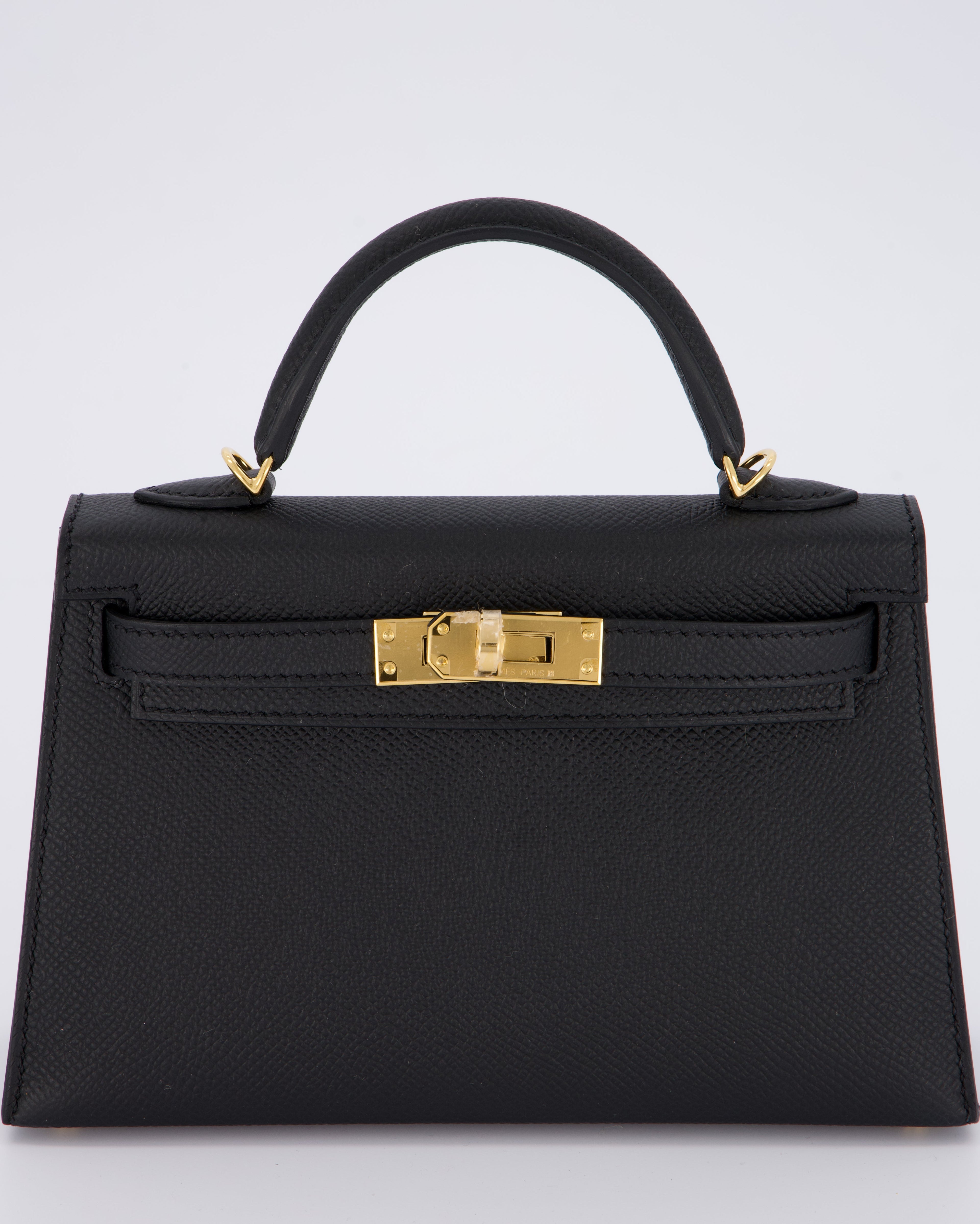 *HOT* Hermès Mini Kelly II 20 Bag in Noir Epsom Leather with Gold Hardware