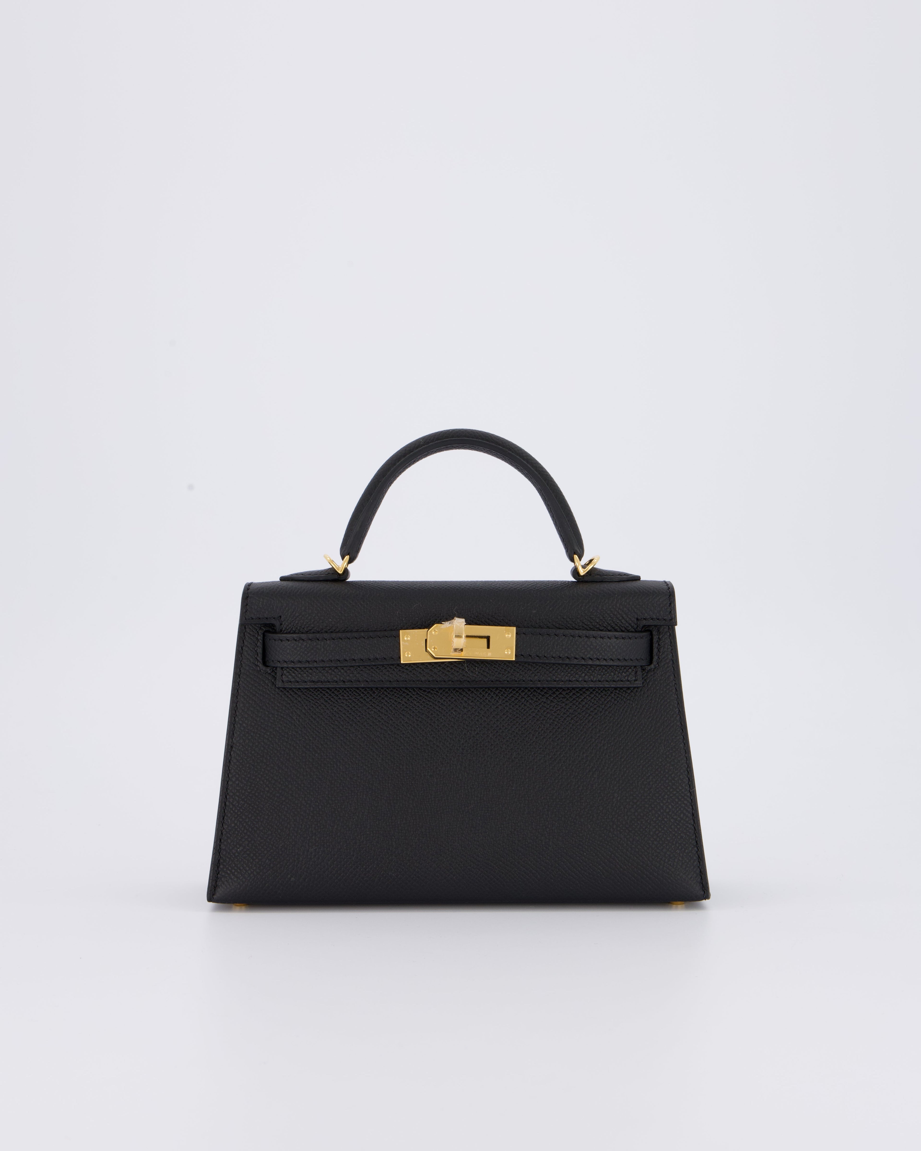 *HOT* Hermès Mini Kelly II 20 Bag in Noir Epsom Leather with Gold Hardware