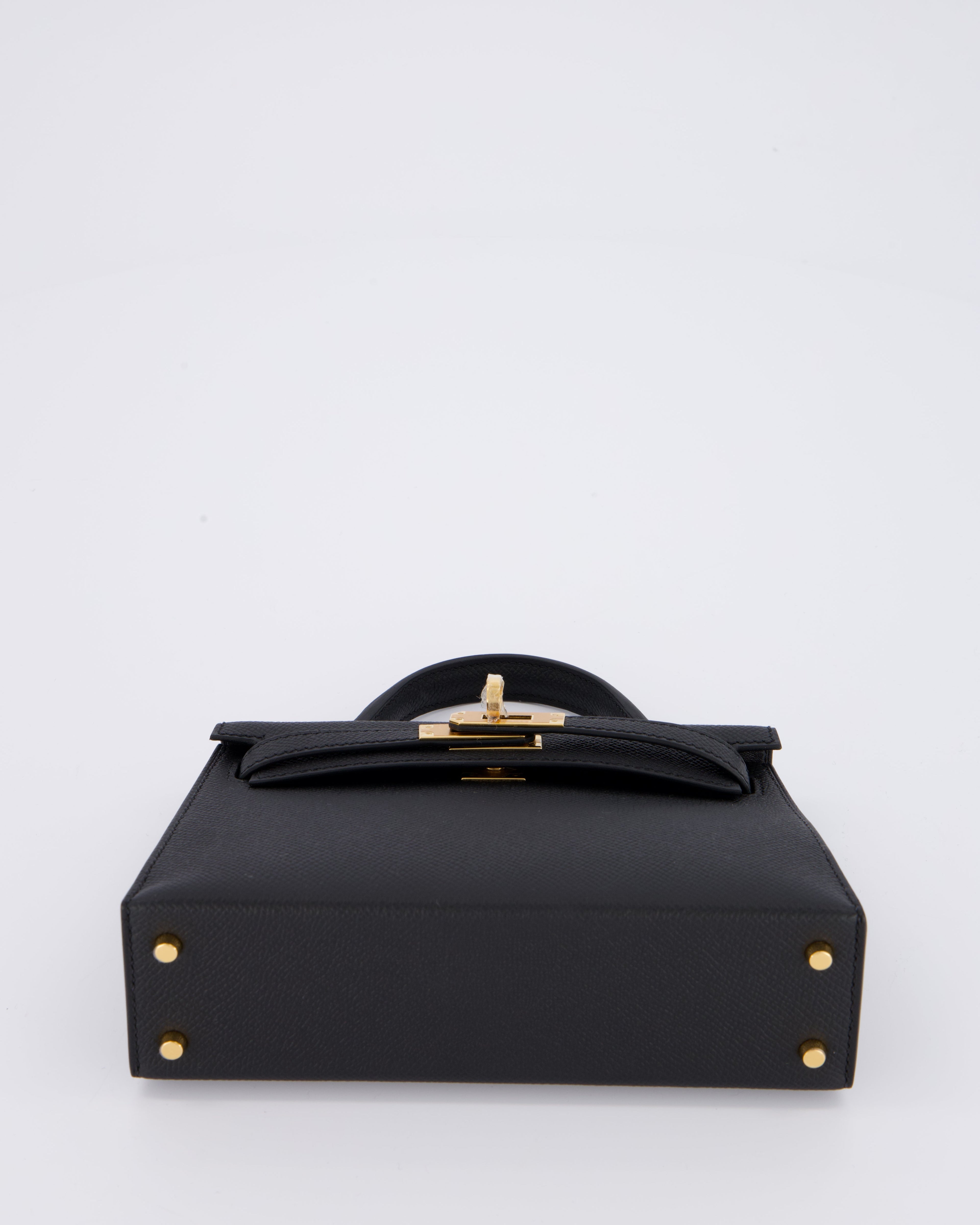 *HOT* Hermès Mini Kelly II 20 Bag in Noir Epsom Leather with Gold Hardware