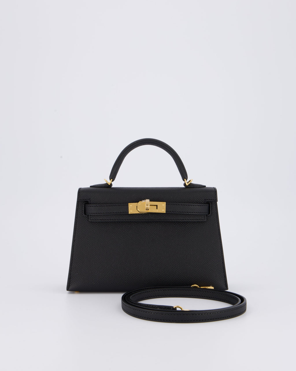 *HOT* Hermès Mini Kelly II 20 Bag in Noir Epsom Leather with Gold Hardware