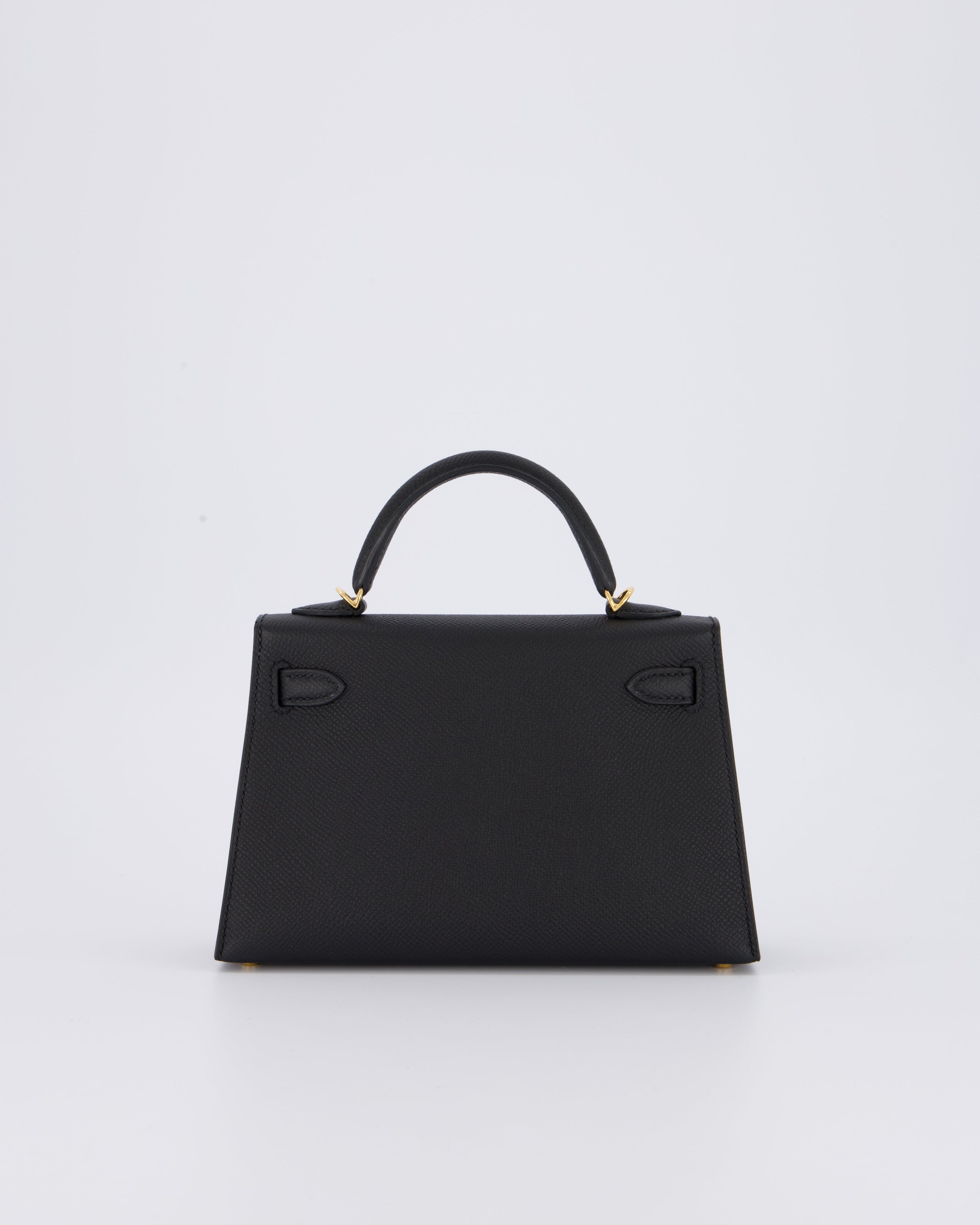 *HOT* Hermès Mini Kelly II 20 Bag in Noir Epsom Leather with Gold Hardware