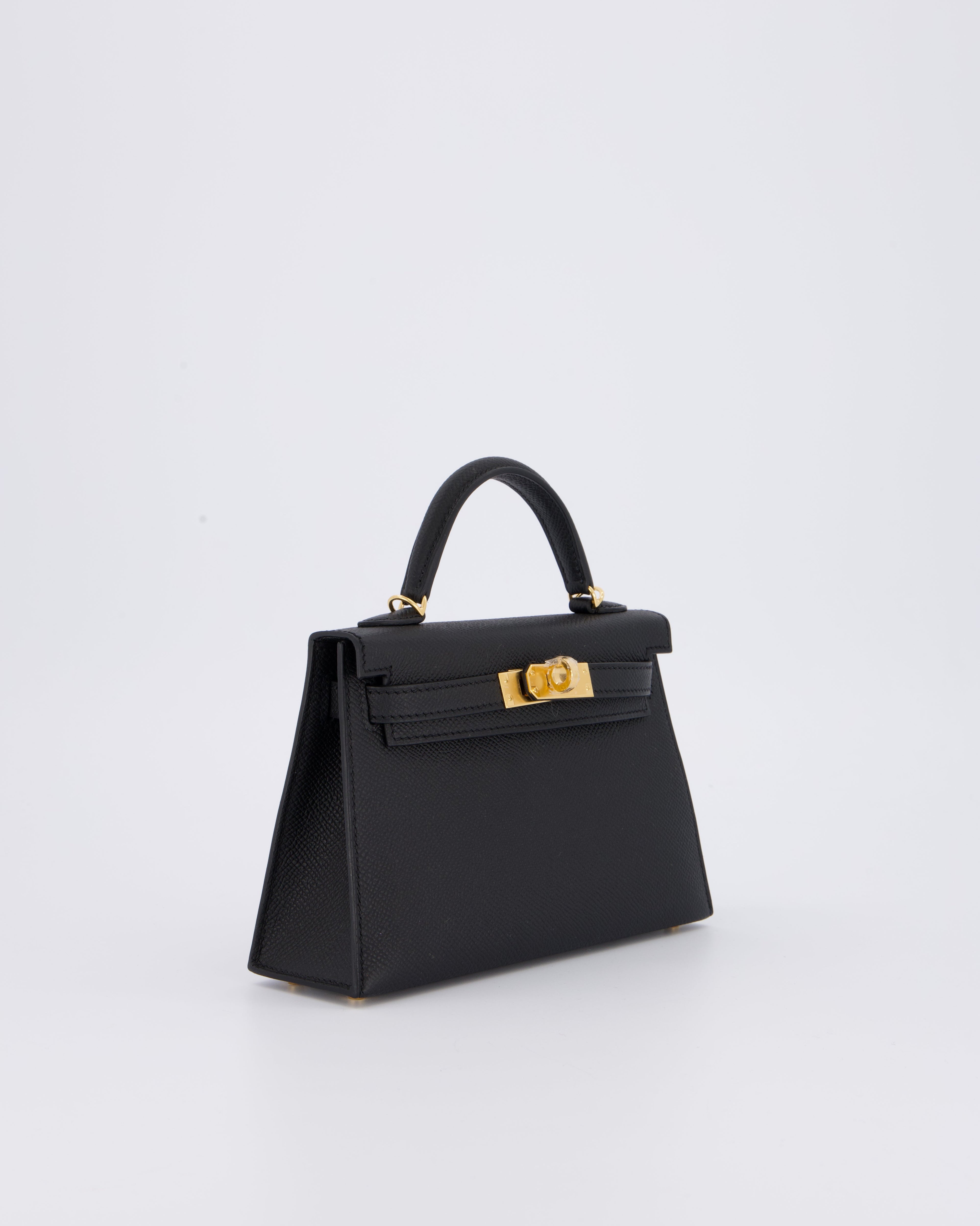 *HOT* Hermès Mini Kelly II 20 Bag in Noir Epsom Leather with Gold Hardware