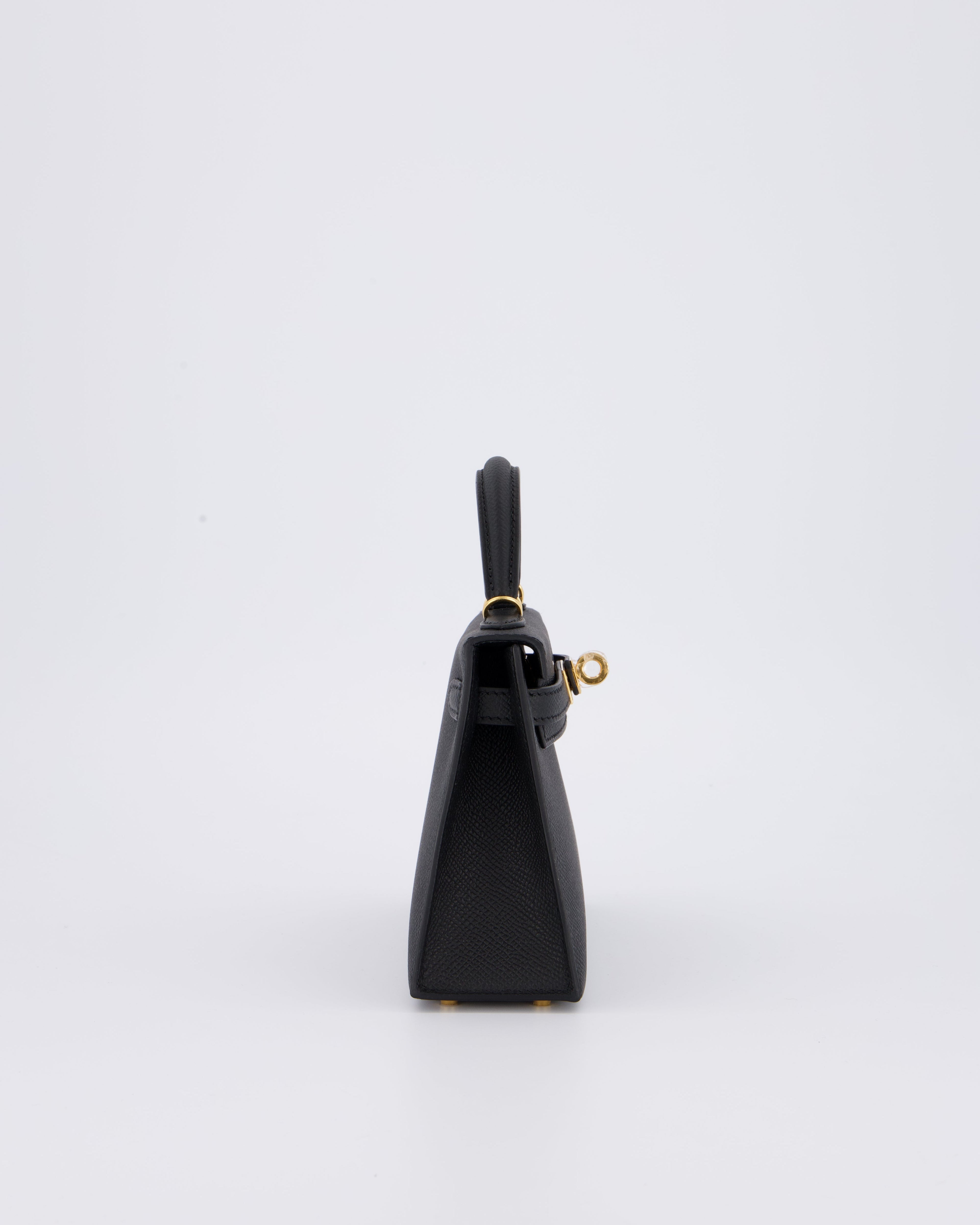 *HOT* Hermès Mini Kelly II 20 Bag in Noir Epsom Leather with Gold Hardware