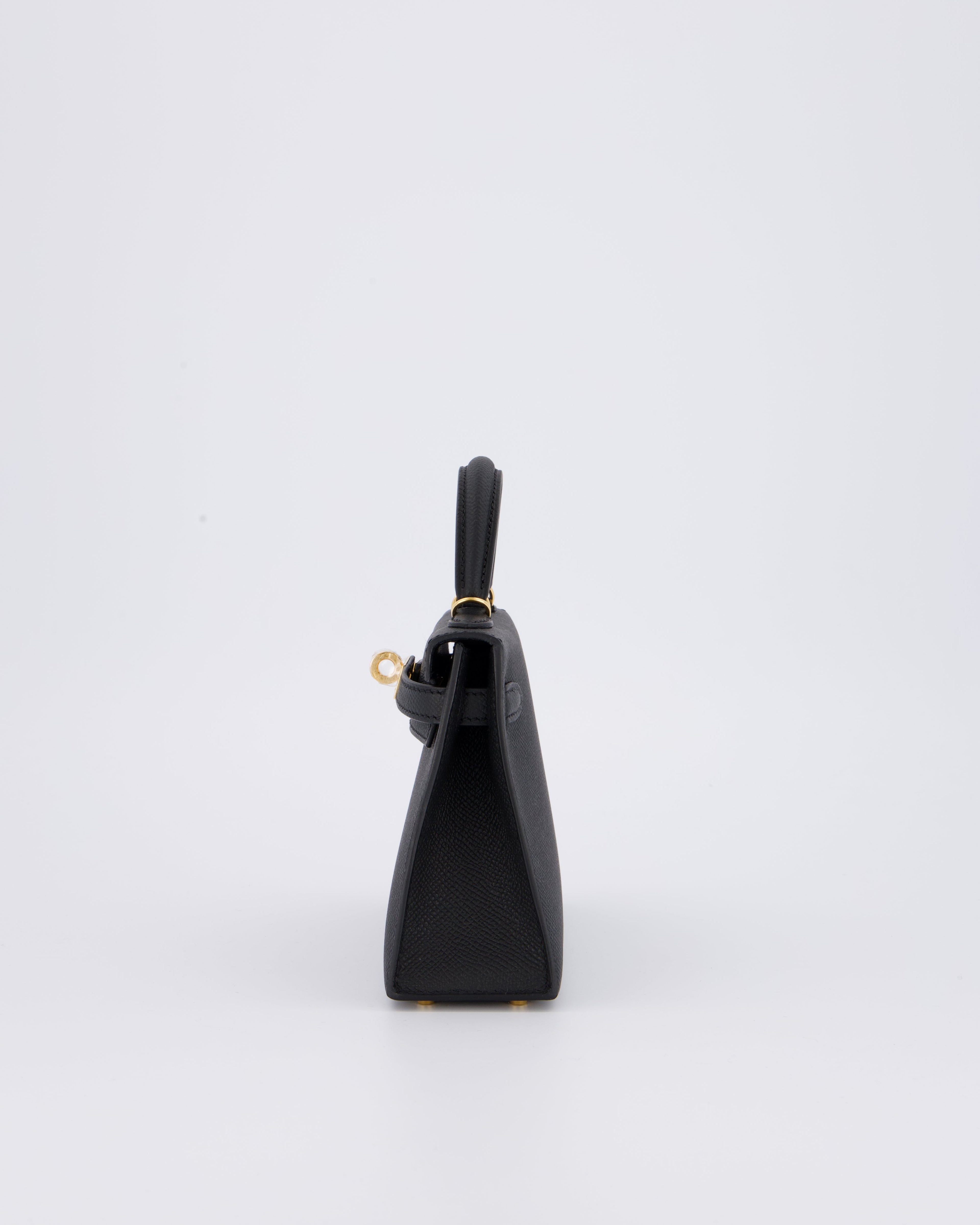 *HOT* Hermès Mini Kelly II 20 Bag in Noir Epsom Leather with Gold Hardware