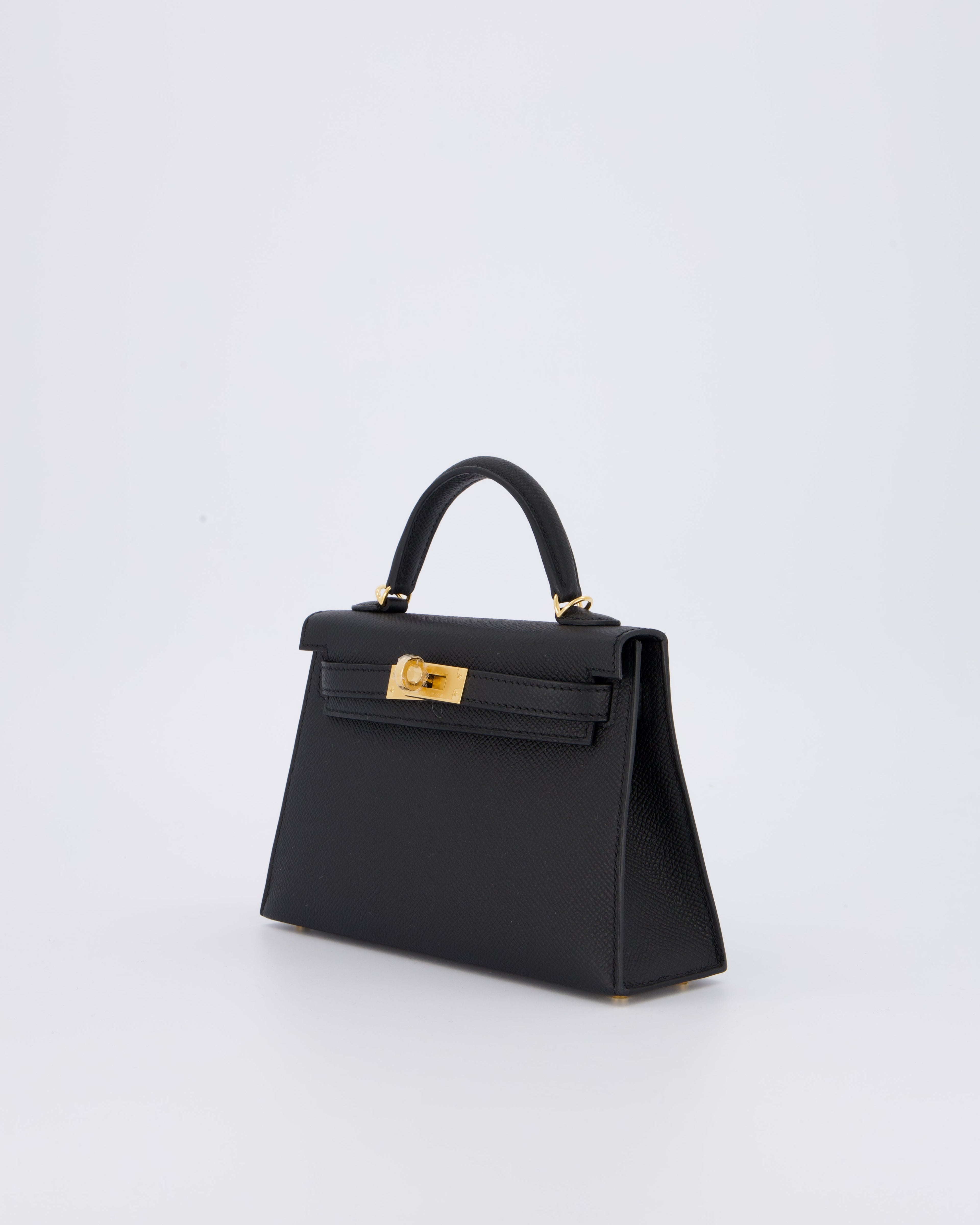 *HOT* Hermès Mini Kelly II 20 Bag in Noir Epsom Leather with Gold Hardware