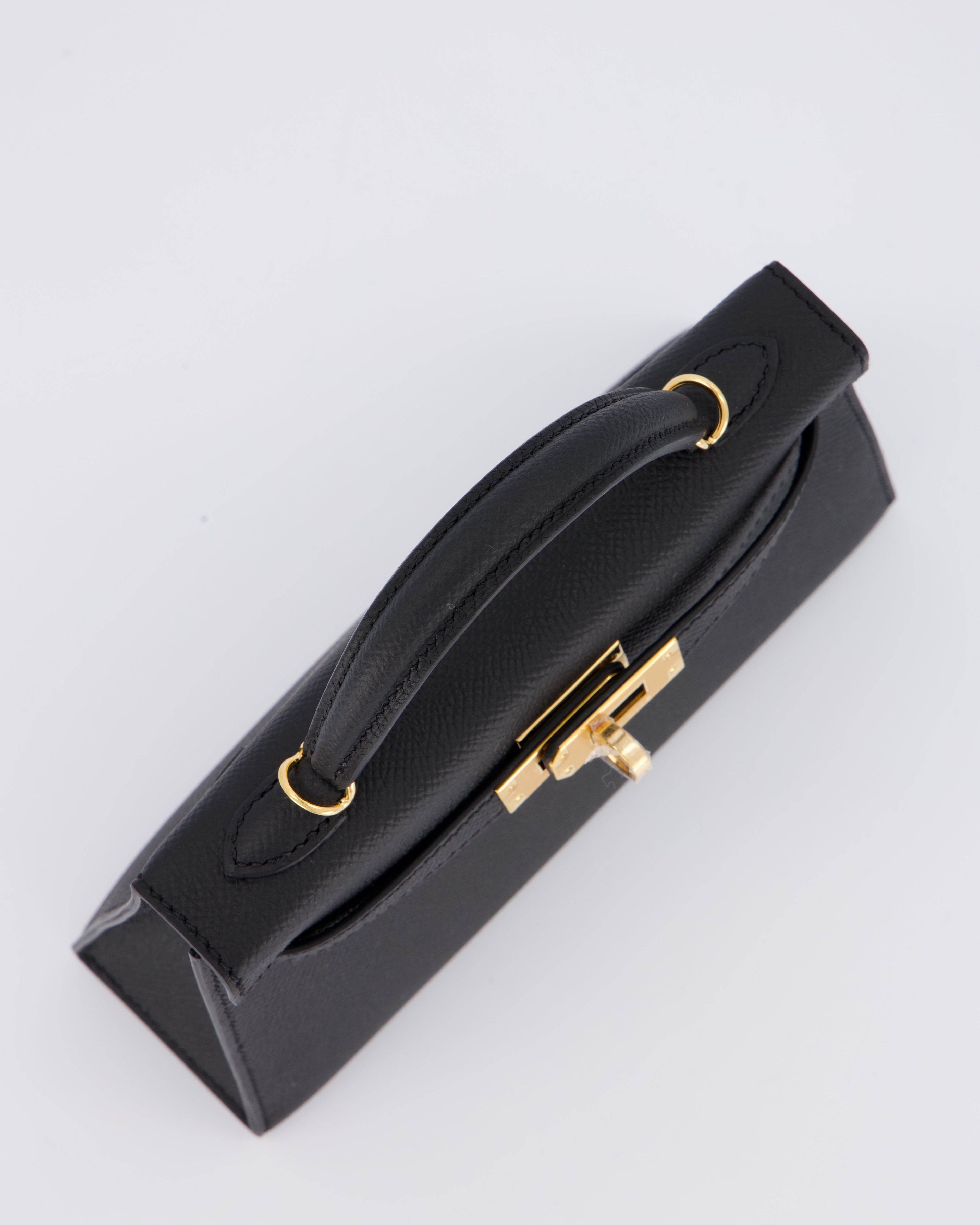 *HOT* Hermès Mini Kelly II 20 Bag in Noir Epsom Leather with Gold Hardware