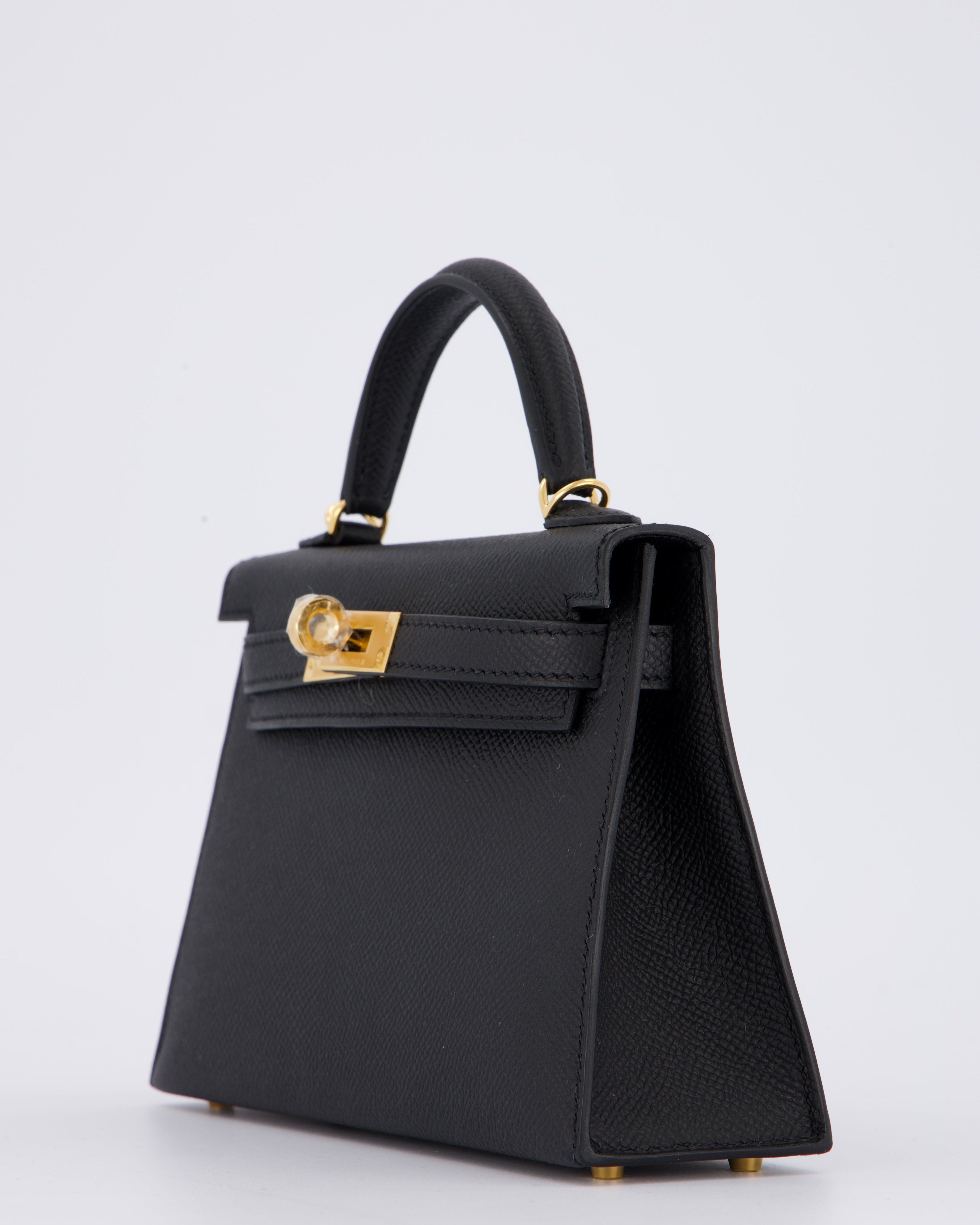 *HOT* Hermès Mini Kelly II 20 Bag in Noir Epsom Leather with Gold Hardware