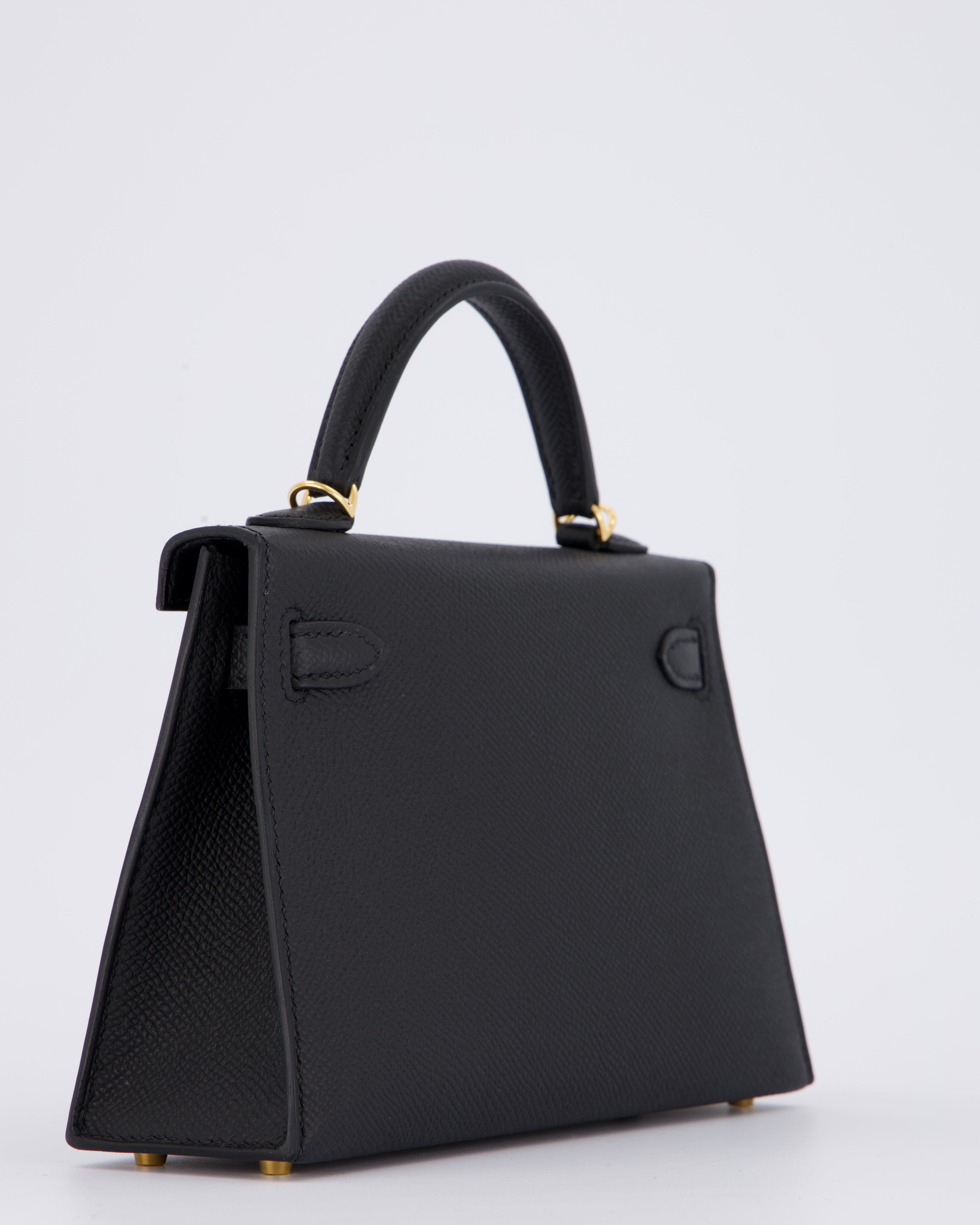 *HOT* Hermès Mini Kelly II 20 Bag in Noir Epsom Leather with Gold Hardware