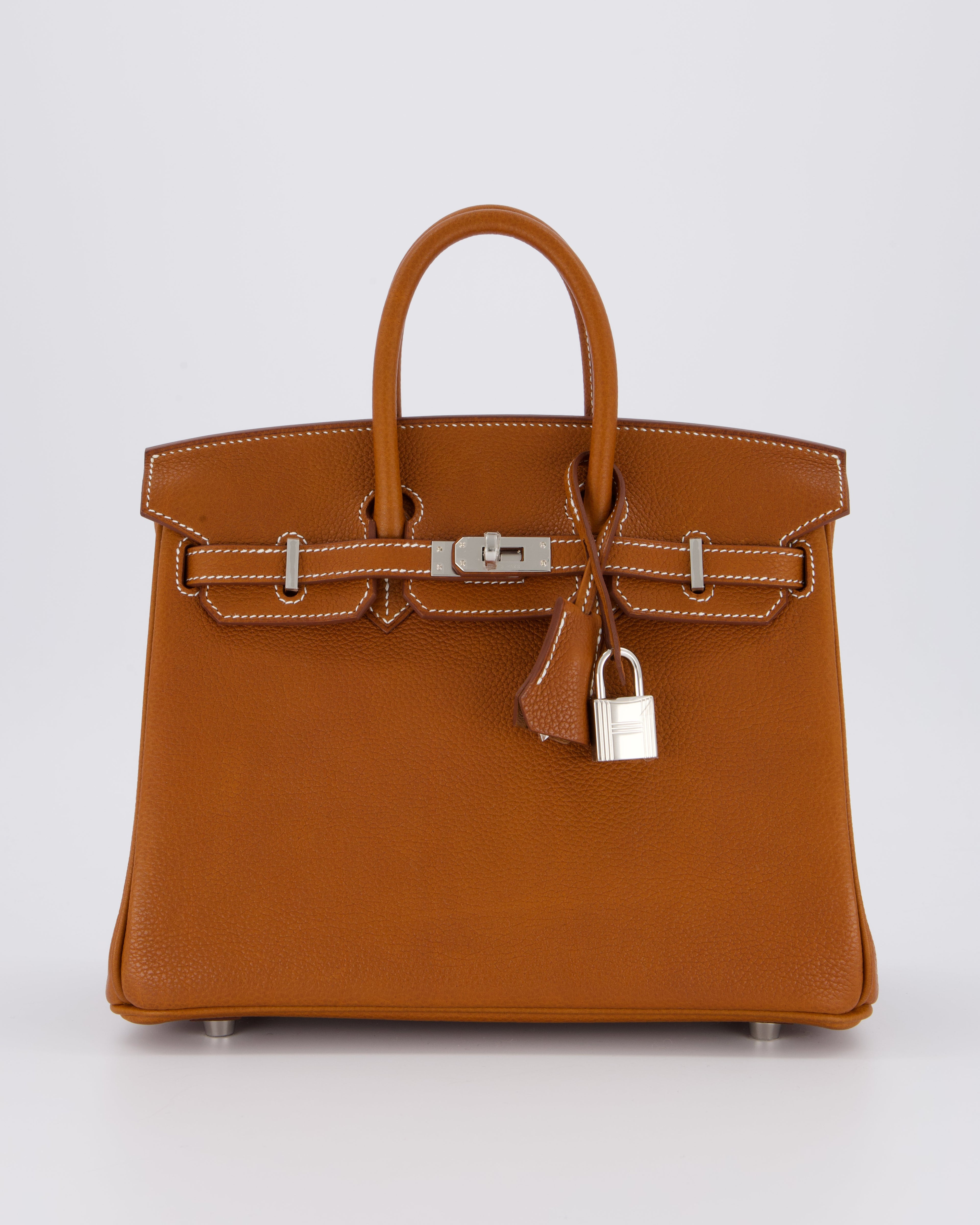 *NEW STAMP* Hermès Birkin 25 Retourne Bag in Fauve Barenia Faubourg Leather and Palladium Hardware
