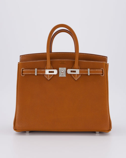 *NEW STAMP* Hermès Birkin 25 Retourne Bag in Fauve Barenia Faubourg Leather and Palladium Hardware