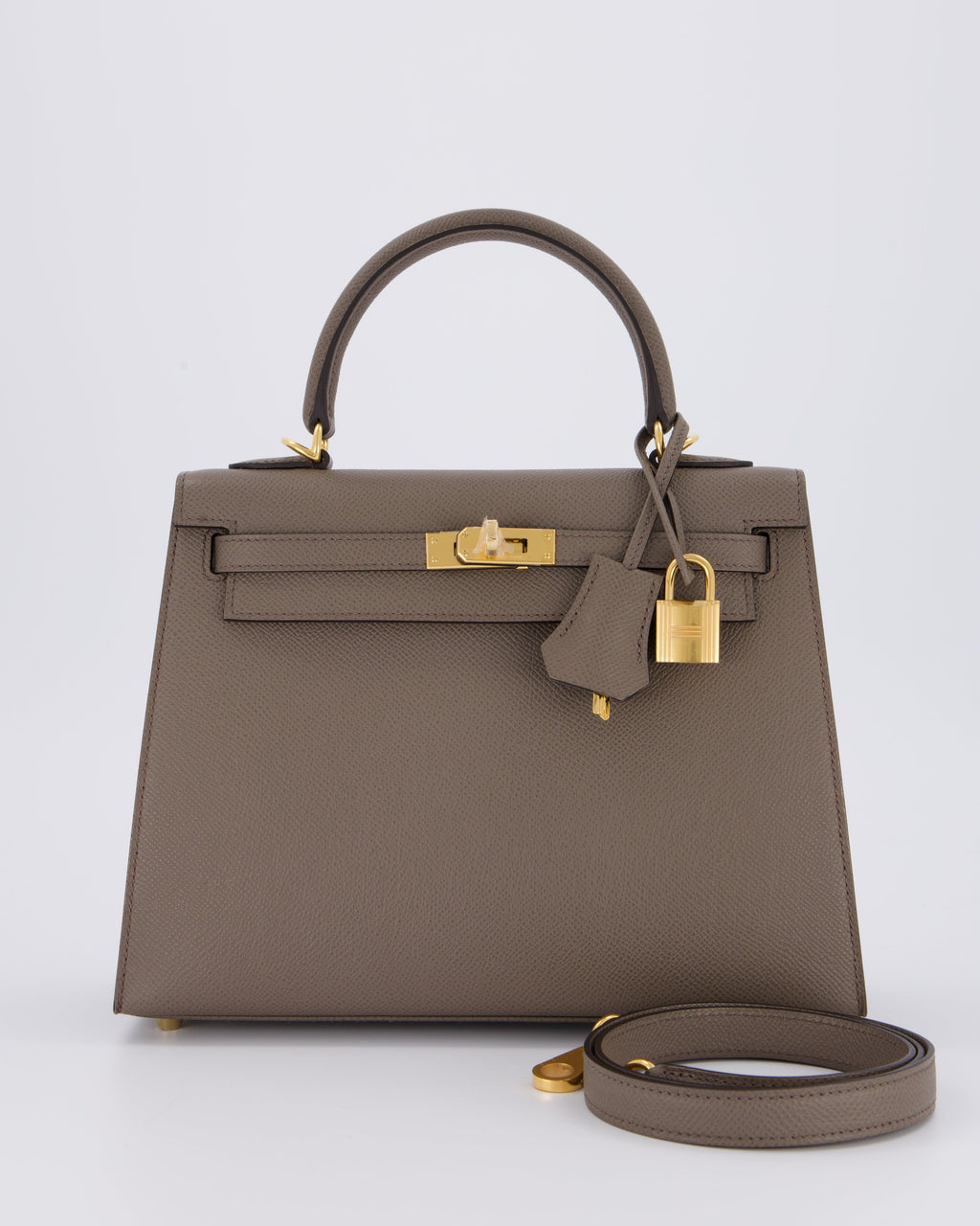 *RARE* Hermès Kelly 25 Sellier Bag in Gris Etain Epsom Leather with Gold Hardware