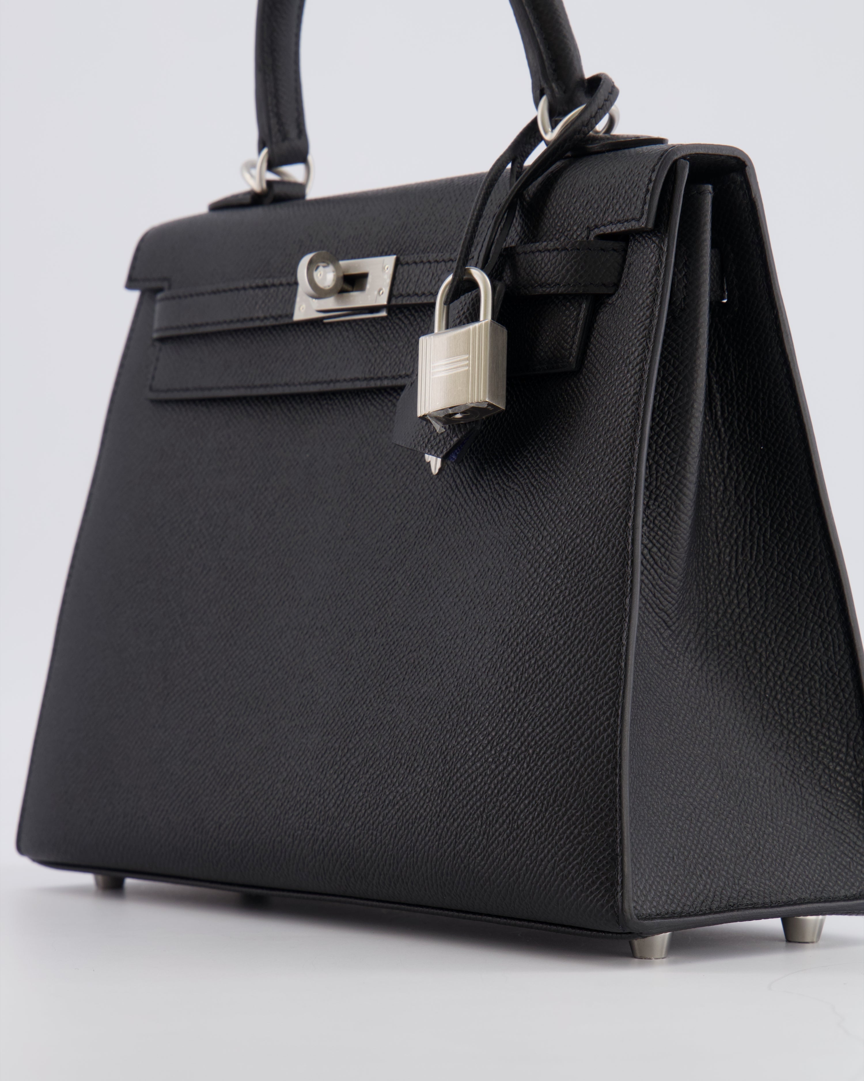 Hermès HSS Kelly 25 Sellier Bag in Noir Epsom Leather and Bleu Zellige Interior with Brushed Palladium Hardware&nbsp;