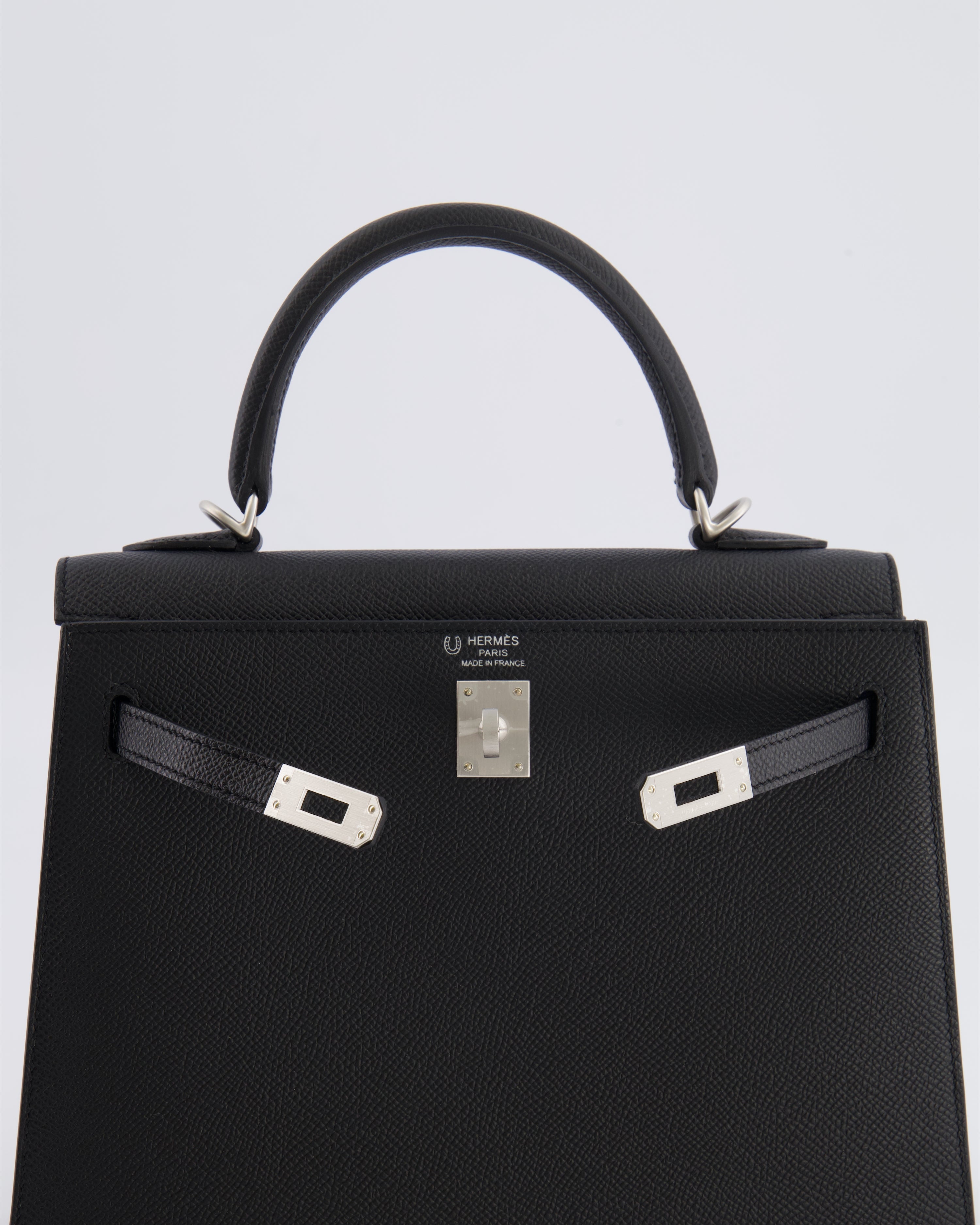 Hermès HSS Kelly 25 Sellier Bag in Noir Epsom Leather and Bleu Zellige Interior with Brushed Palladium Hardware&nbsp;