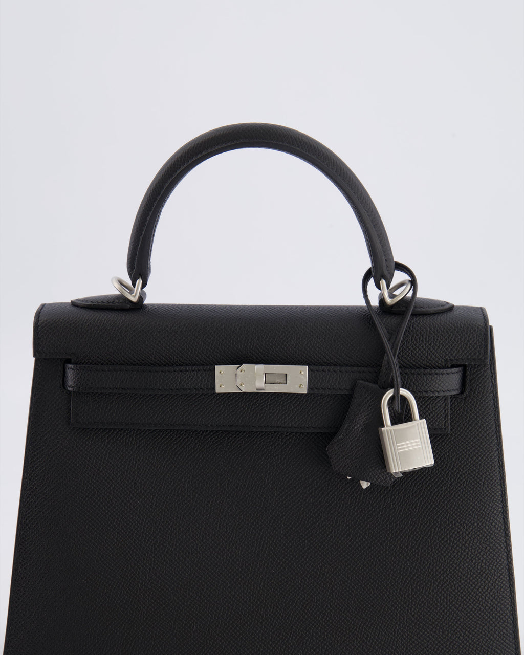 Hermès HSS Kelly 25 Sellier Bag in Noir Epsom Leather and Bleu Zellige Interior with Brushed Palladium Hardware&nbsp;