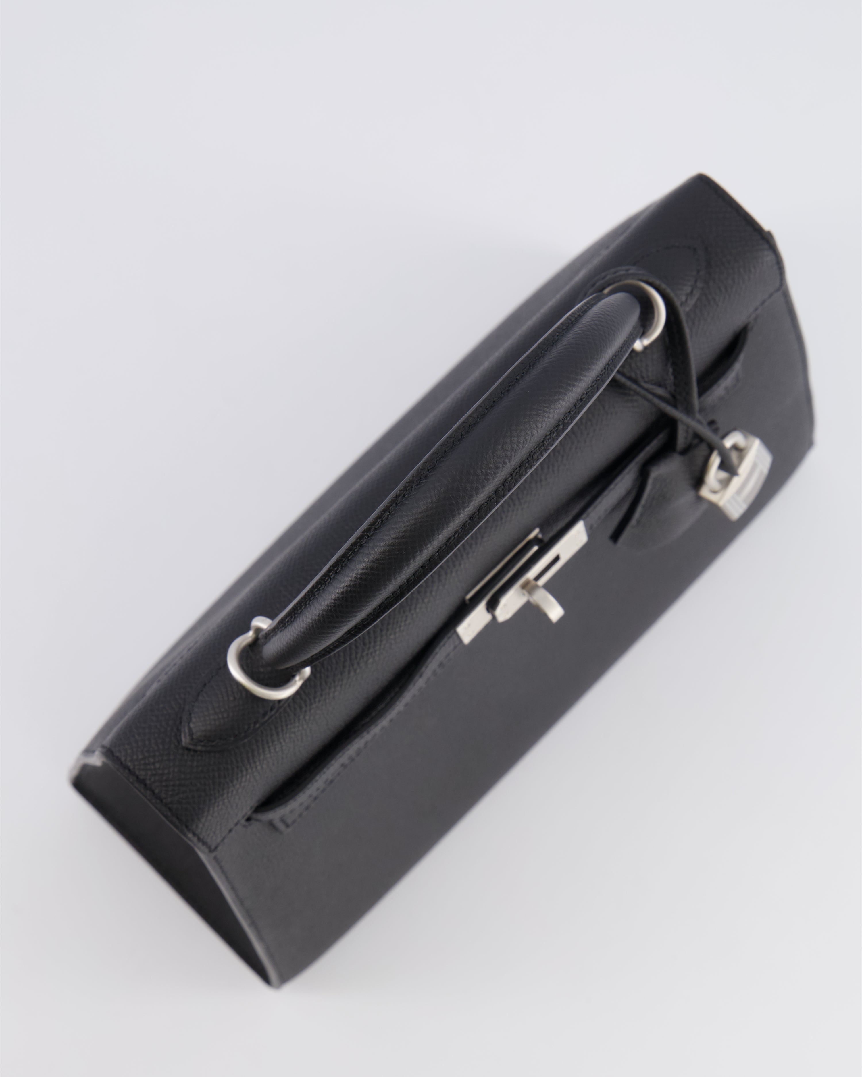 Hermès HSS Kelly 25 Sellier Bag in Noir Epsom Leather and Bleu Zellige Interior with Brushed Palladium Hardware&nbsp;