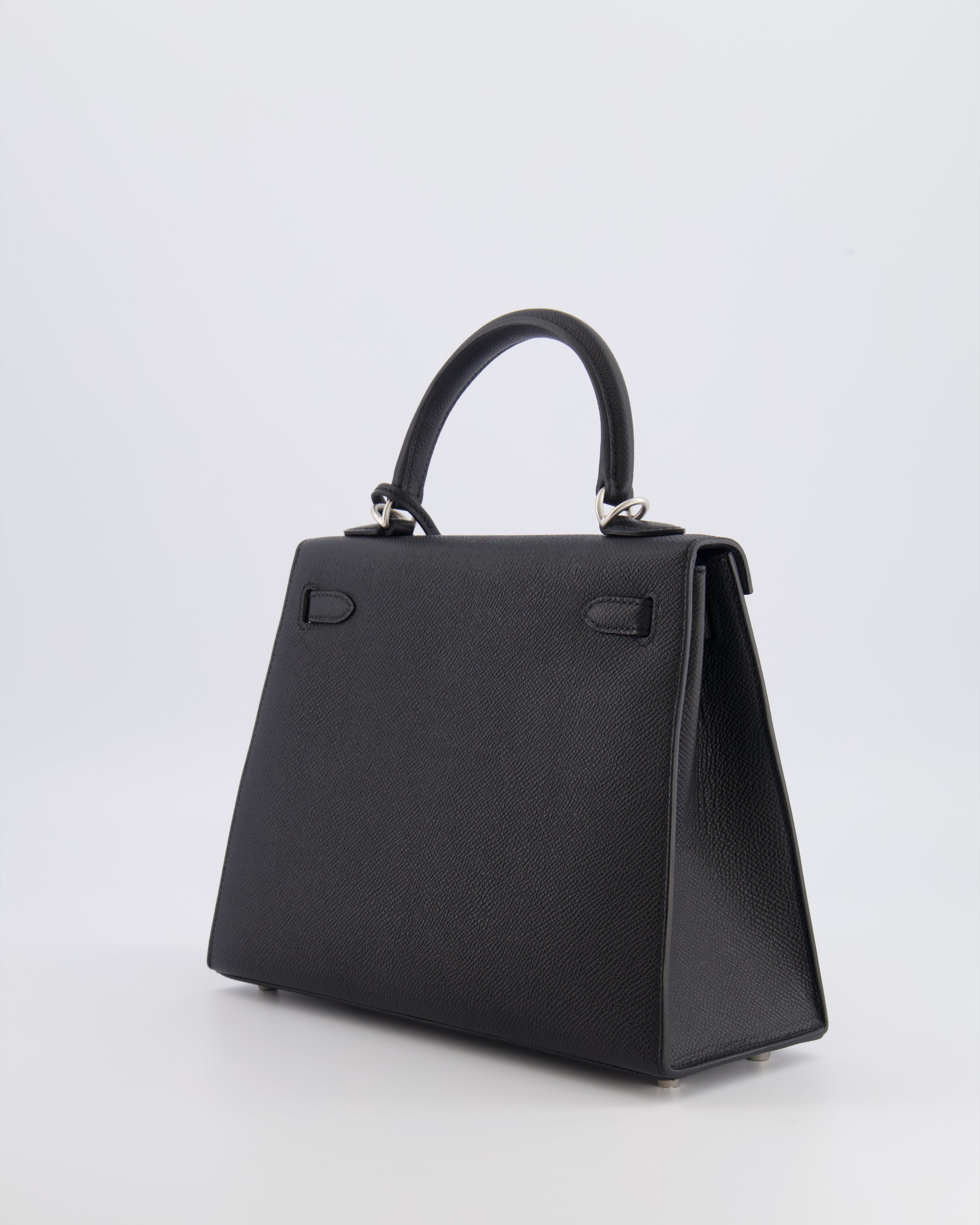 Hermès HSS Kelly 25 Sellier Bag in Noir Epsom Leather and Bleu Zellige Interior with Brushed Palladium Hardware&nbsp;