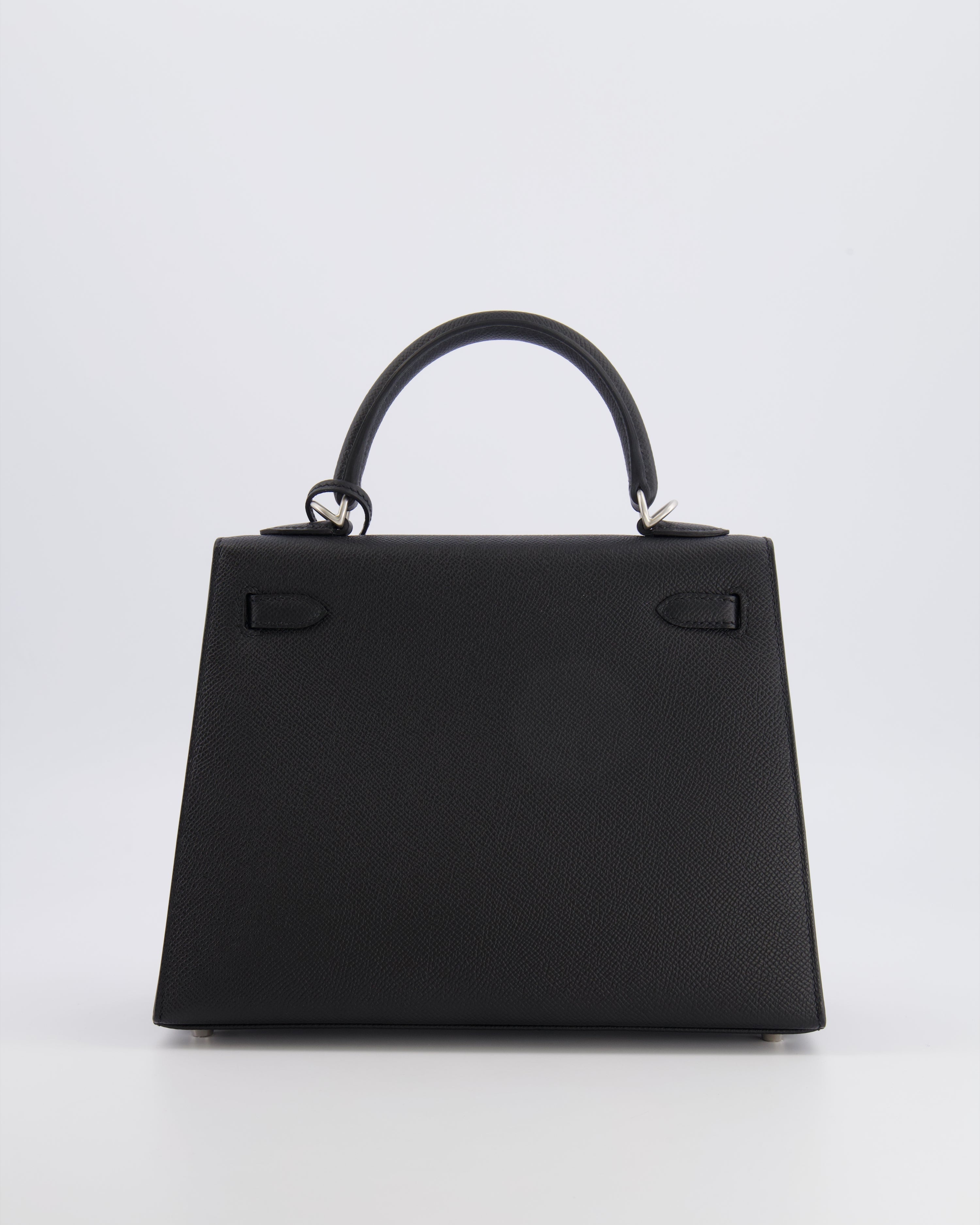 Hermès HSS Kelly 25 Sellier Bag in Noir Epsom Leather and Bleu Zellige Interior with Brushed Palladium Hardware&nbsp;