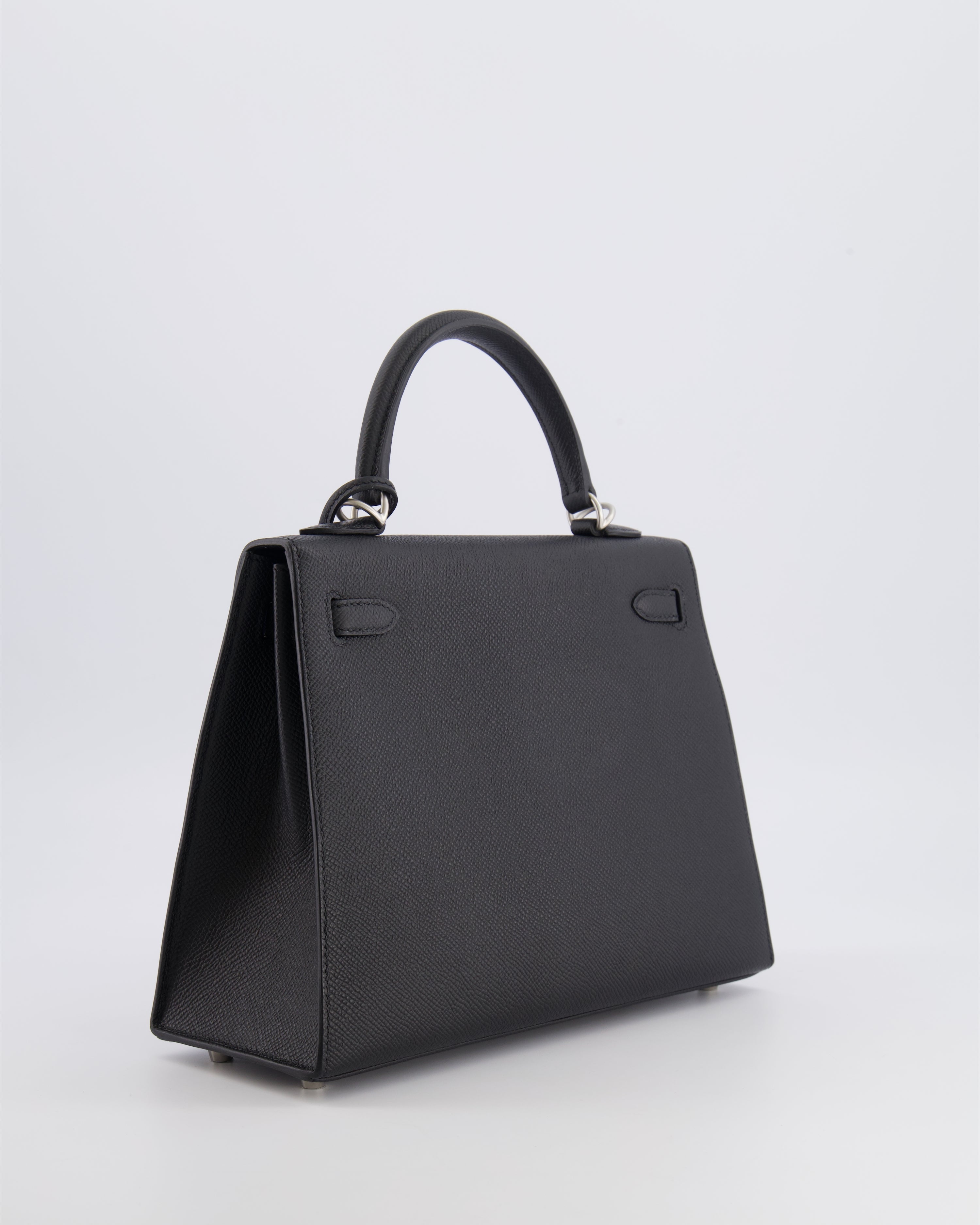 Hermès HSS Kelly 25 Sellier Bag in Noir Epsom Leather and Bleu Zellige Interior with Brushed Palladium Hardware&nbsp;