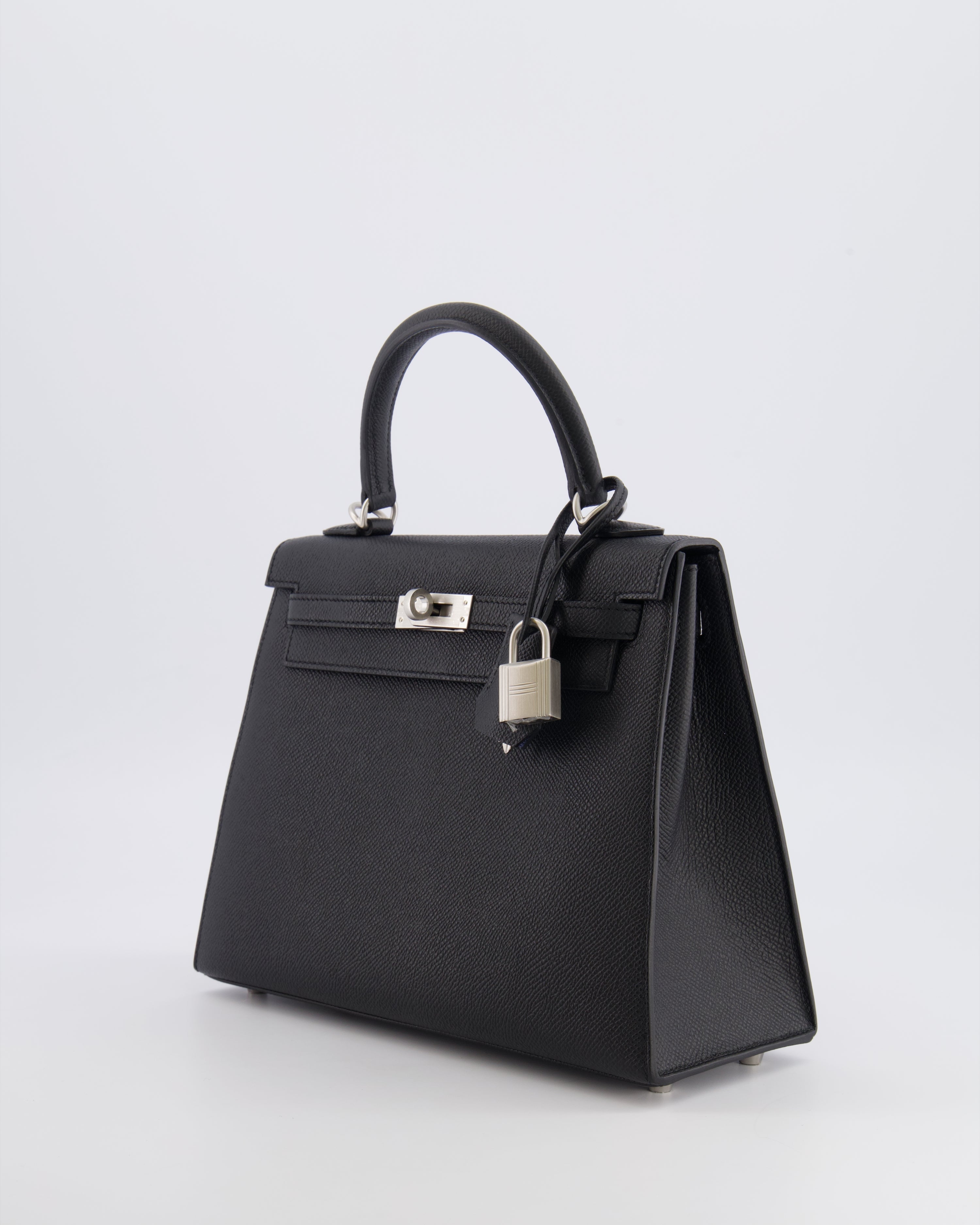 Hermès HSS Kelly 25 Sellier Bag in Noir Epsom Leather and Bleu Zellige Interior with Brushed Palladium Hardware&nbsp;
