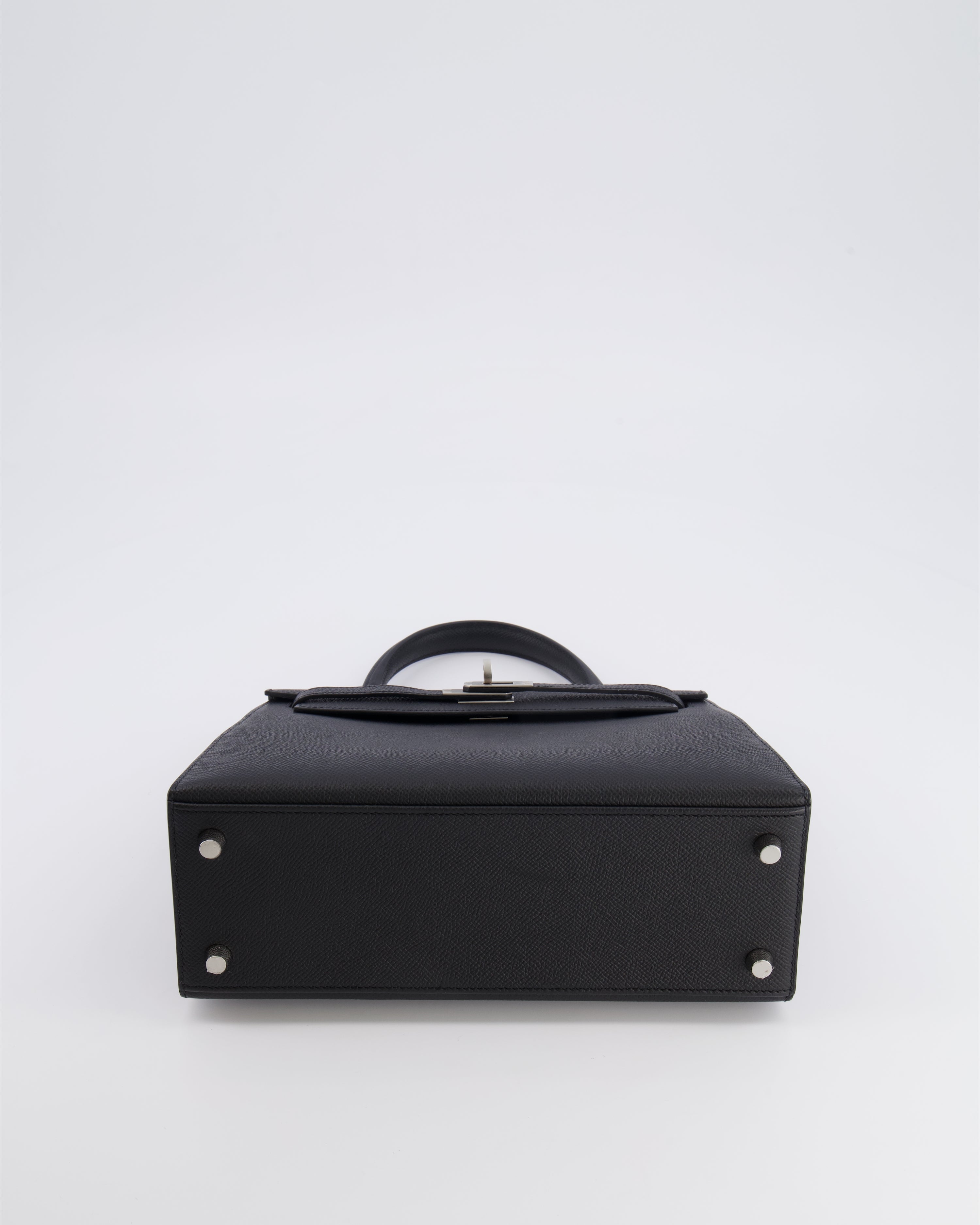 Hermès HSS Kelly 25 Sellier Bag in Noir Epsom Leather and Bleu Zellige Interior with Brushed Palladium Hardware&nbsp;