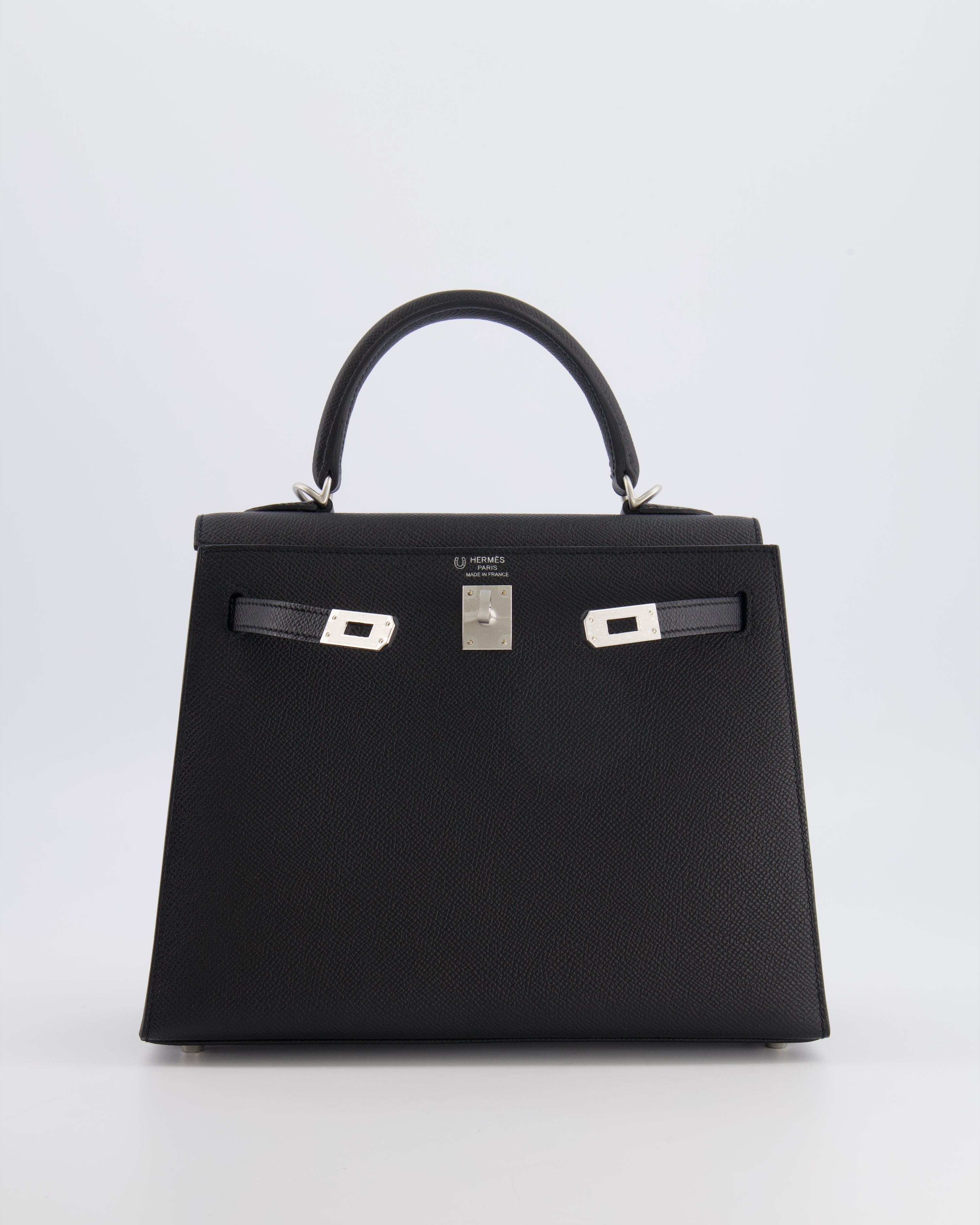 Hermès HSS Kelly 25 Sellier Bag in Noir Epsom Leather and Bleu Zellige Interior with Brushed Palladium Hardware&nbsp;
