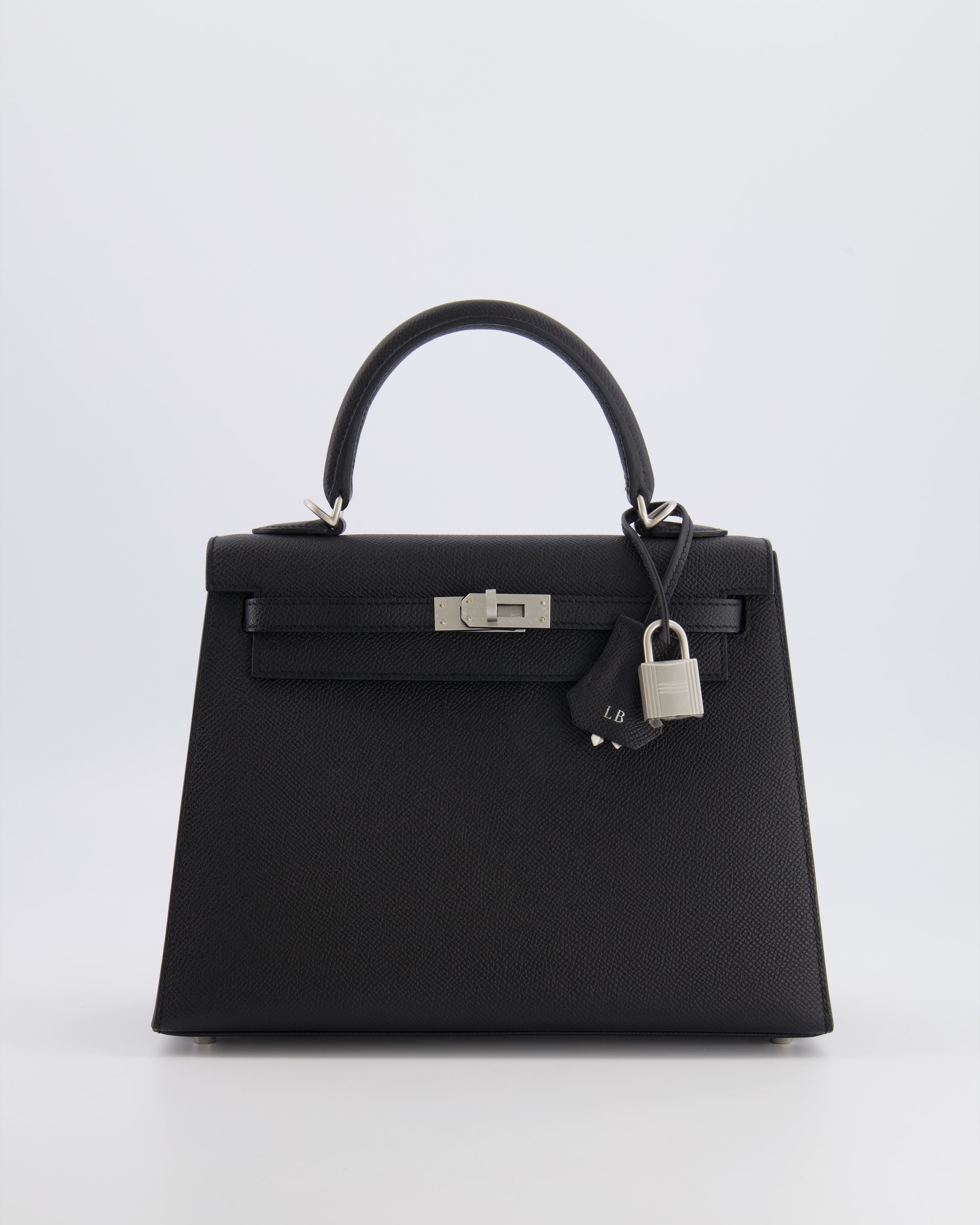 Hermès HSS Kelly 25 Sellier Bag in Noir Epsom Leather and Bleu Zellige Interior with Brushed Palladium Hardware&nbsp;