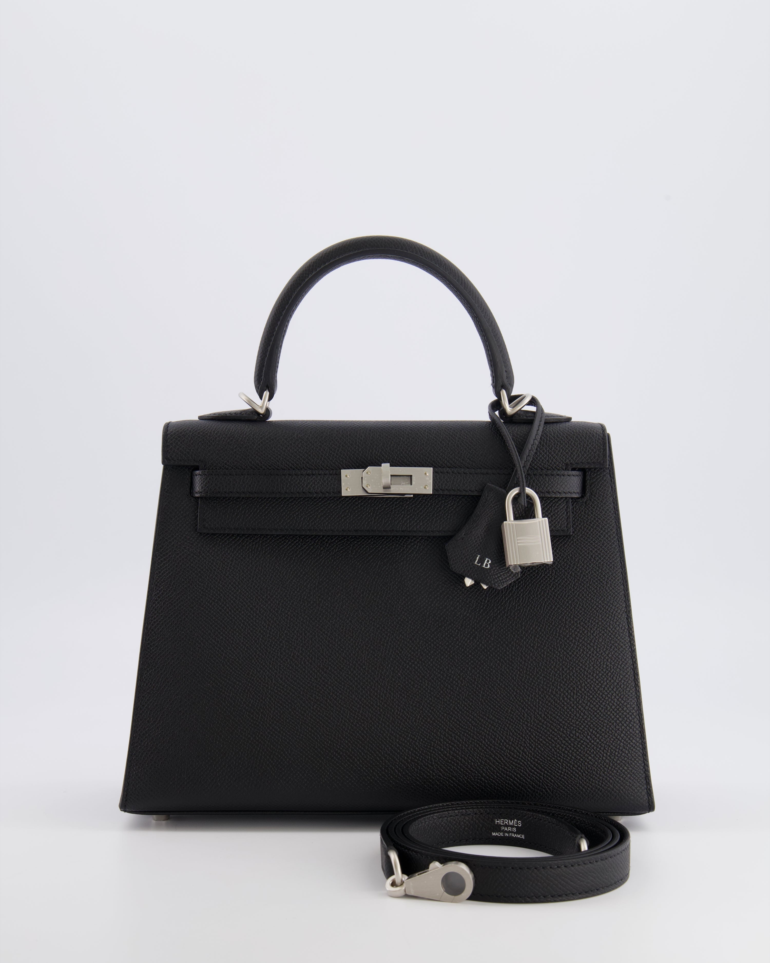 Hermès HSS Kelly 25 Sellier Bag in Noir Epsom Leather and Bleu Zellige Interior with Brushed Palladium Hardware&nbsp;