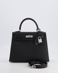 Hermès HSS Kelly 25 Sellier Bag in Noir Epsom Leather and Bleu Zellige Interior with Brushed Palladium Hardware&nbsp;