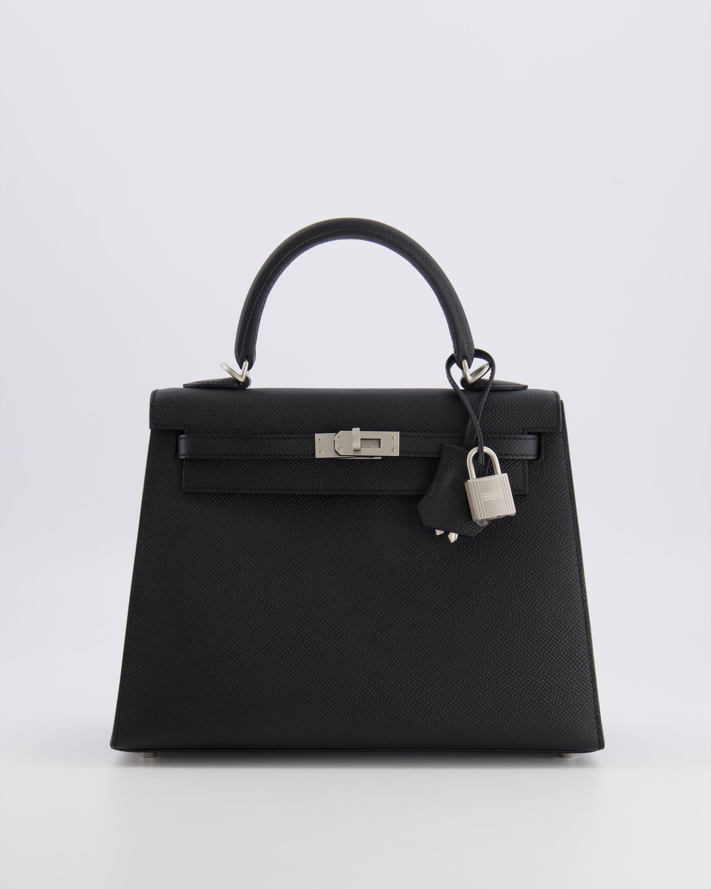 Hermès HSS Kelly 25 Sellier Bag in Noir Epsom Leather and Bleu Zellige Interior with Brushed Palladium Hardware&nbsp;
