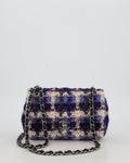 Chanel Navy, Cream, Blue and Pink Tweed Mini Rectangular Flap Bag with Silver Hardware