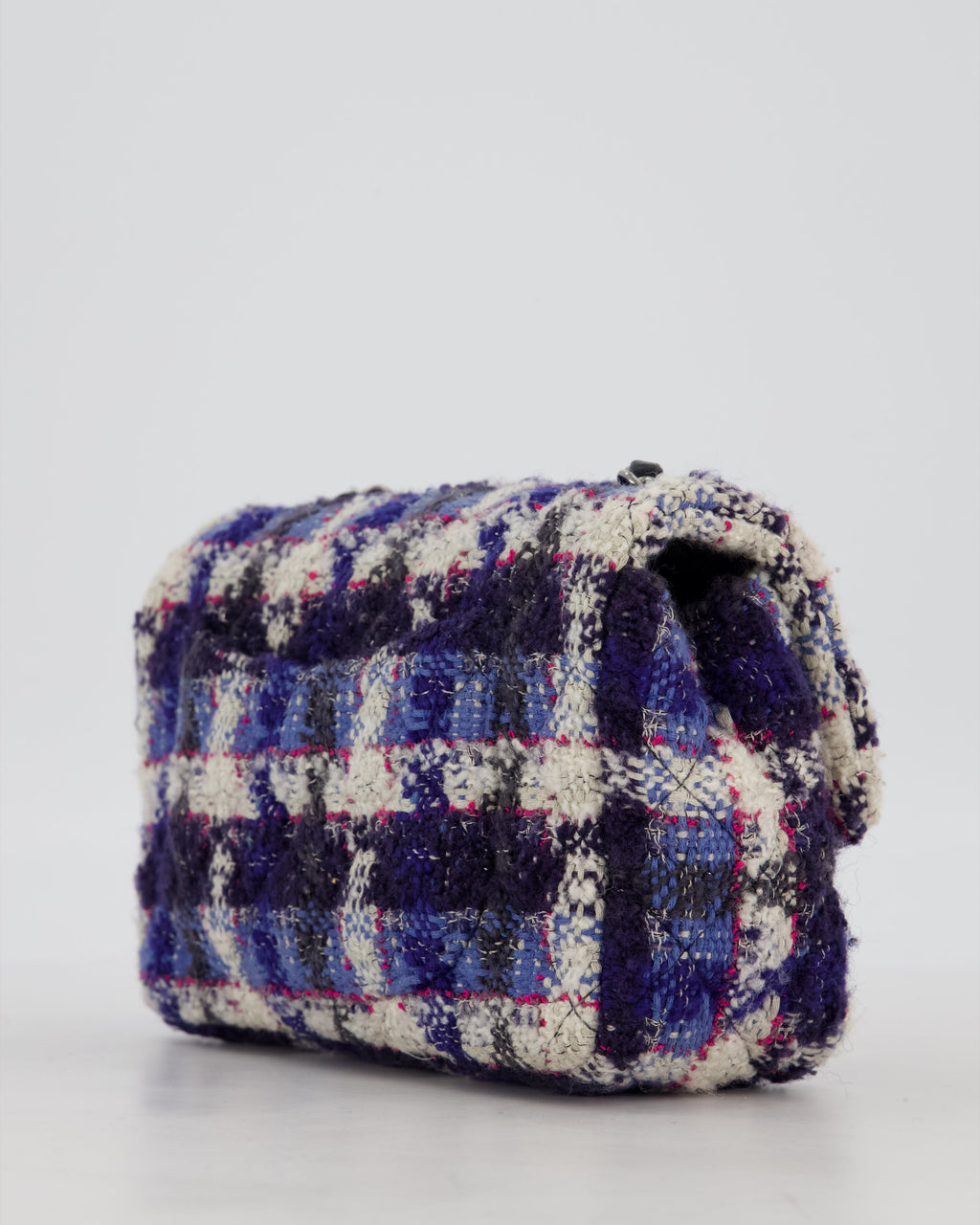 Chanel Navy, Cream, Blue and Pink Tweed Mini Rectangular Flap Bag with Silver Hardware