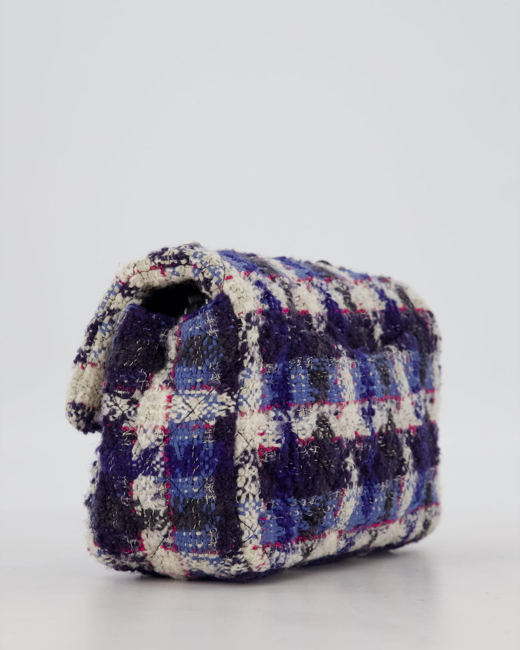 Chanel Navy, Cream, Blue and Pink Tweed Mini Rectangular Flap Bag with Silver Hardware