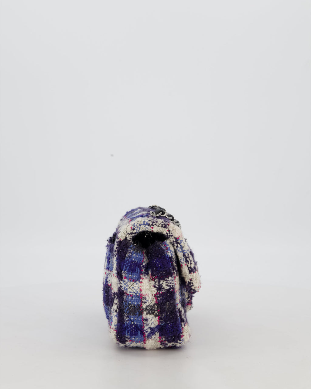 Chanel Navy, Cream, Blue and Pink Tweed Mini Rectangular Flap Bag with Silver Hardware