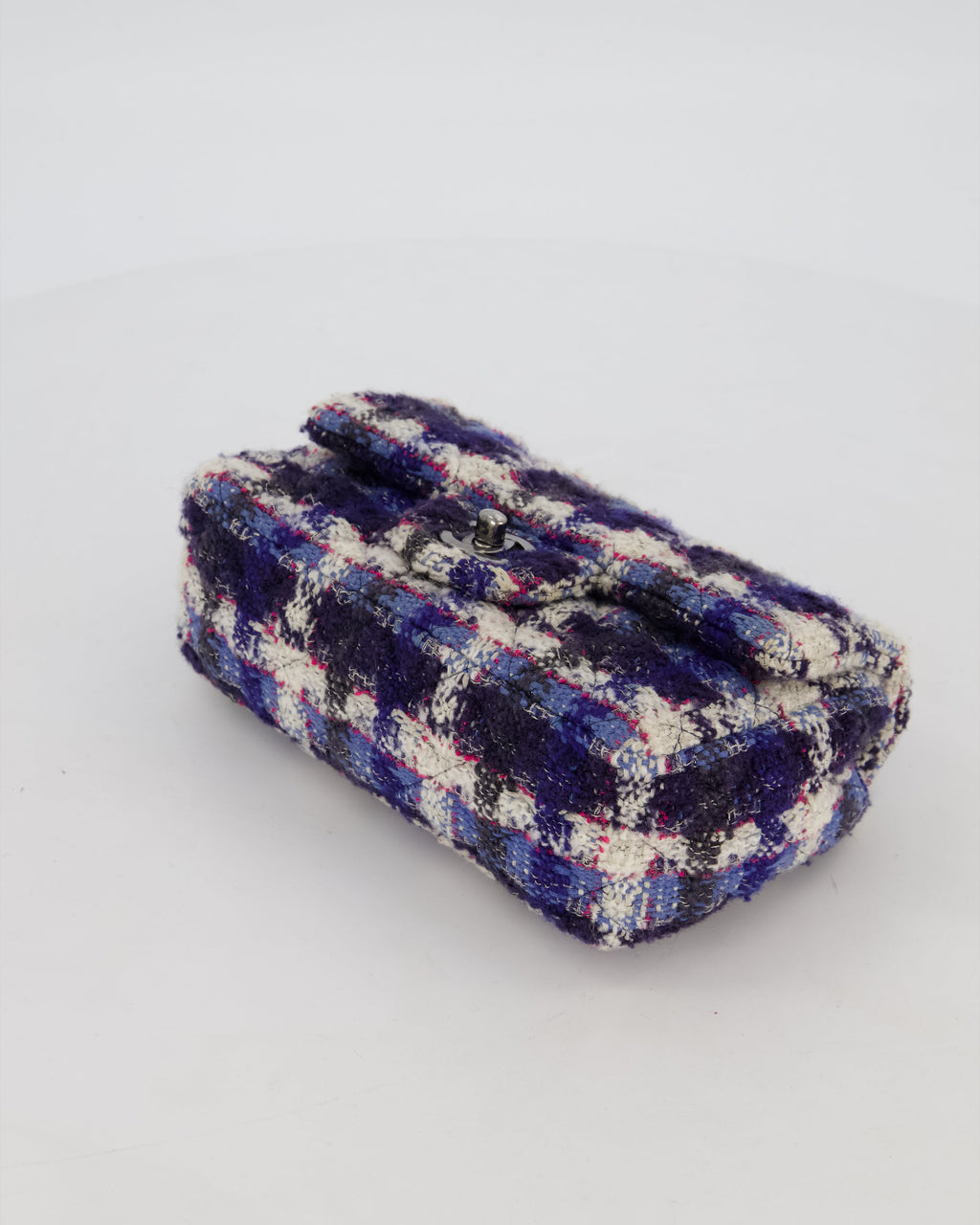 Chanel Navy, Cream, Blue and Pink Tweed Mini Rectangular Flap Bag with Silver Hardware