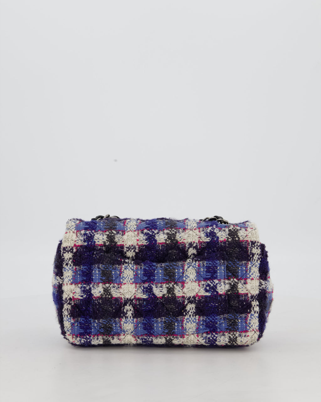 Chanel Navy, Cream, Blue and Pink Tweed Mini Rectangular Flap Bag with Silver Hardware
