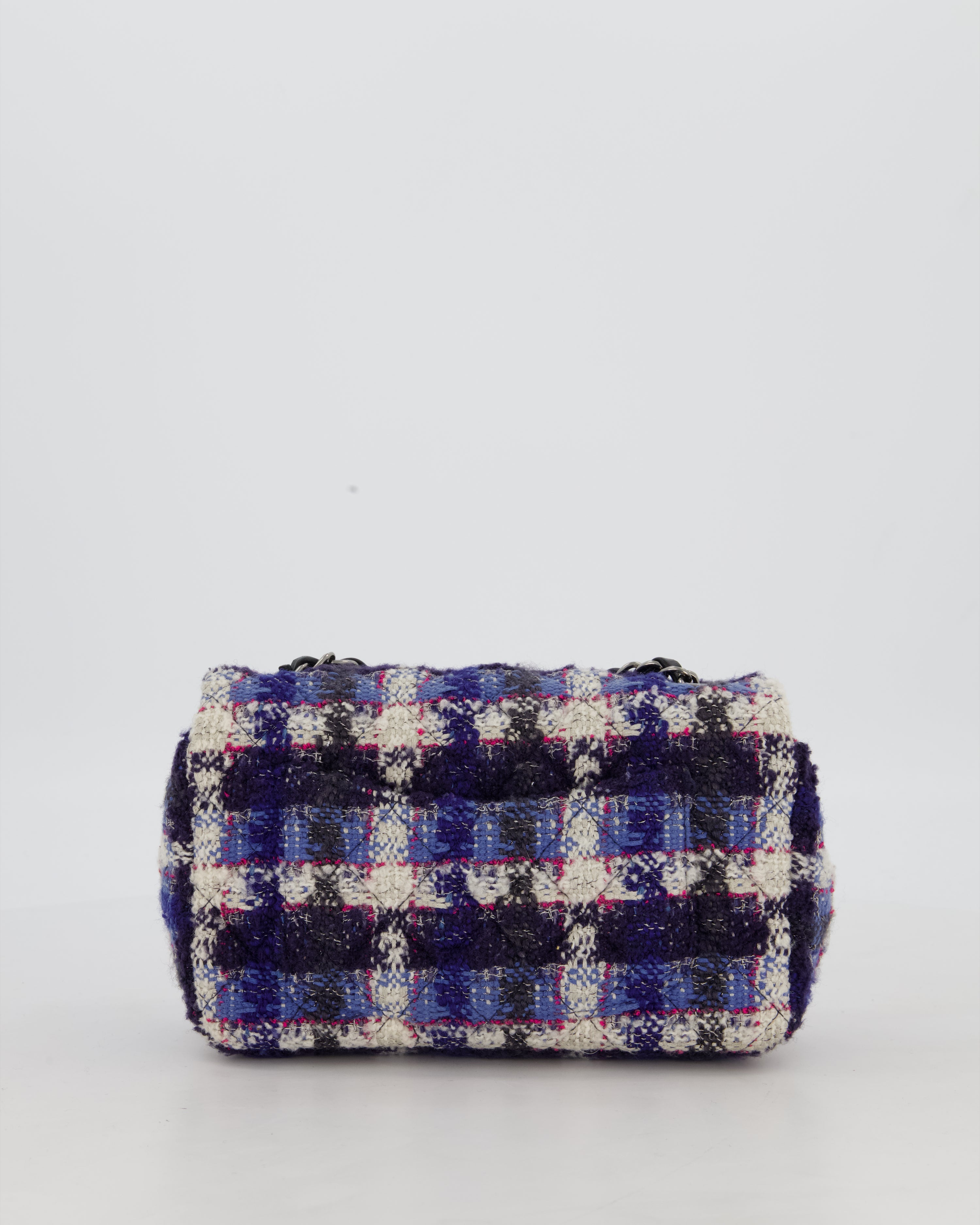 Chanel Navy, Cream, Blue and Pink Tweed Mini Rectangular Flap Bag with Silver Hardware