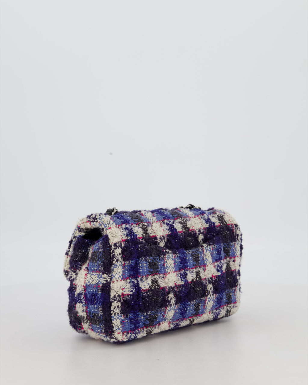 Chanel Navy, Cream, Blue and Pink Tweed Mini Rectangular Flap Bag with Silver Hardware