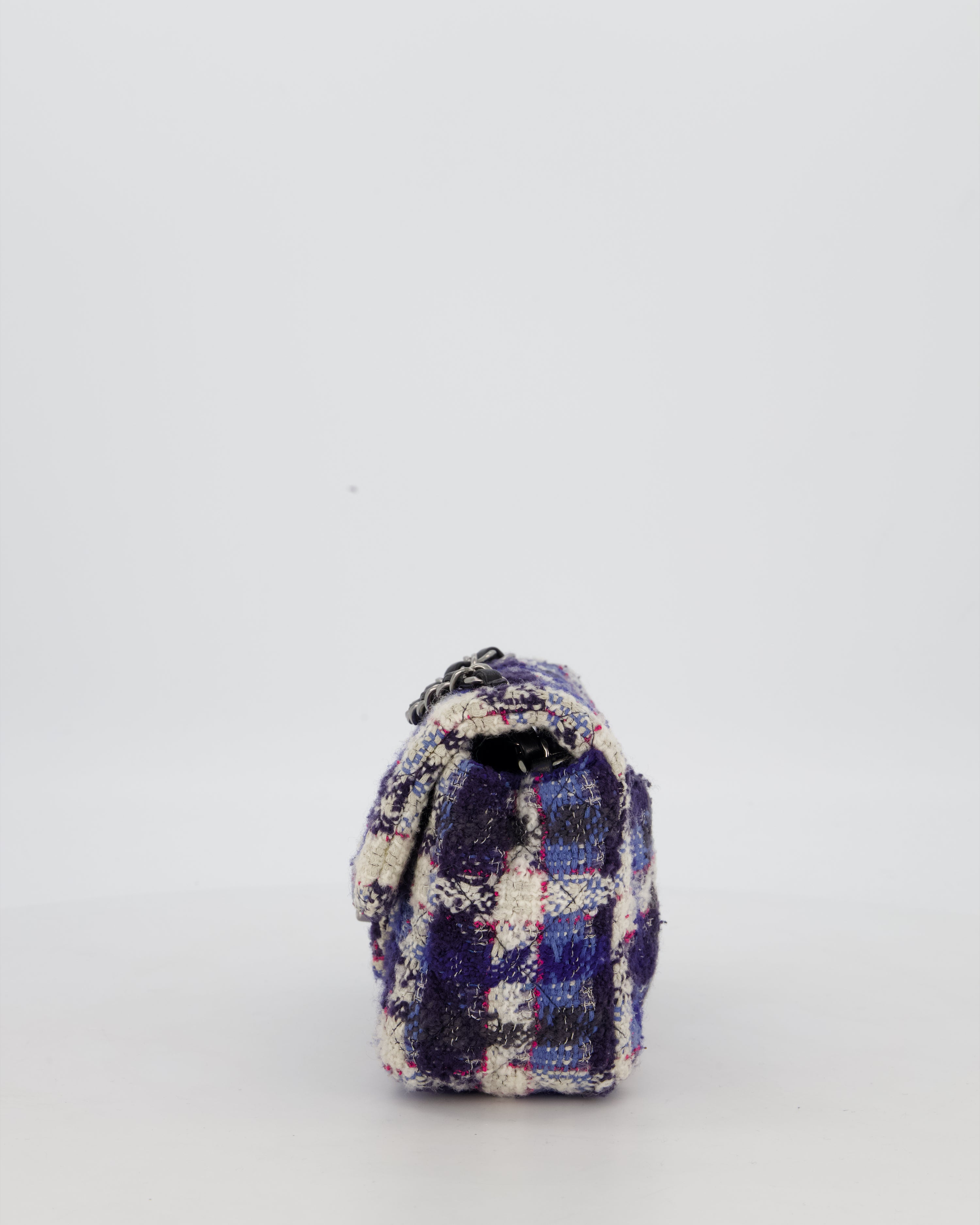 Chanel Navy, Cream, Blue and Pink Tweed Mini Rectangular Flap Bag with Silver Hardware