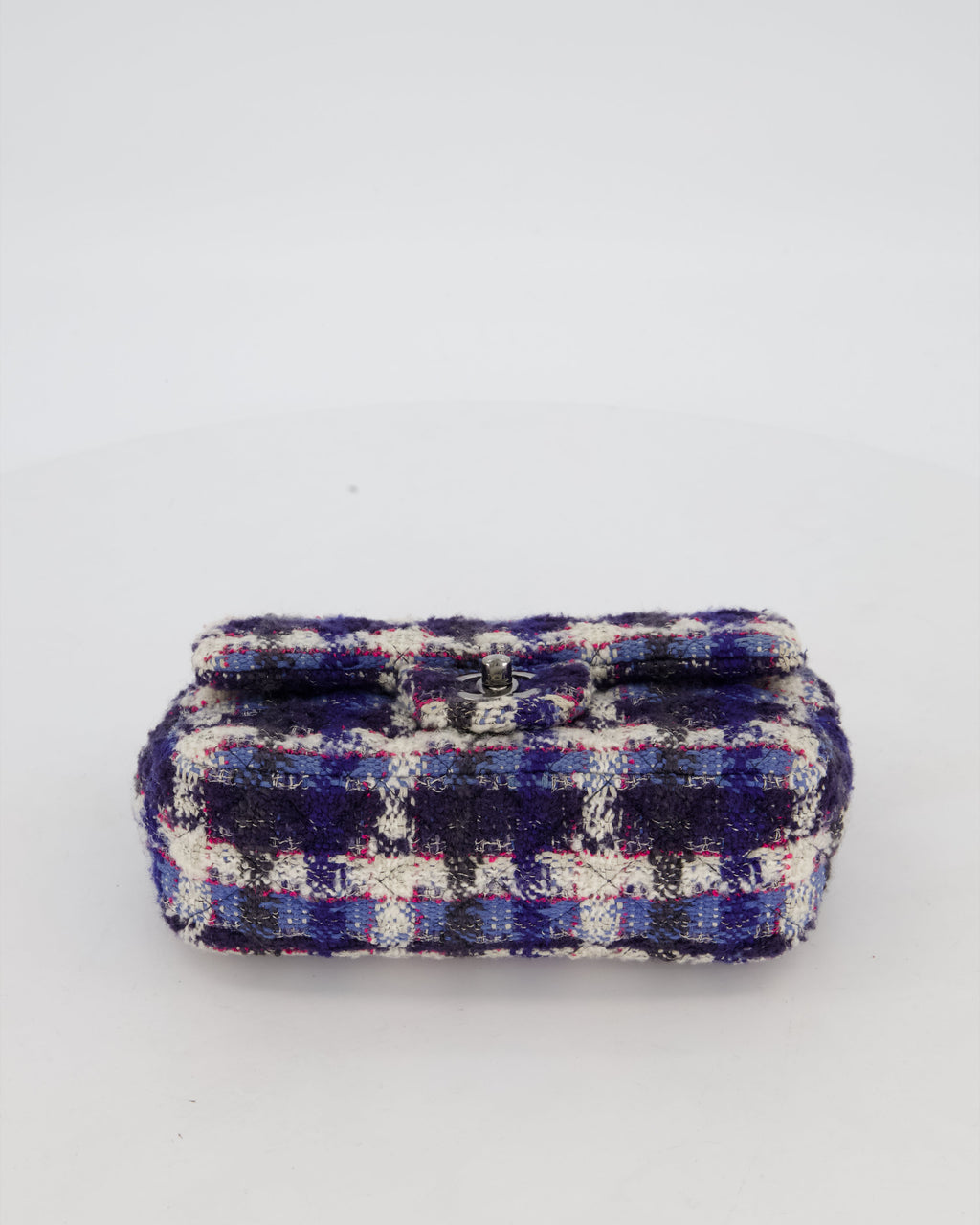 Chanel Navy, Cream, Blue and Pink Tweed Mini Rectangular Flap Bag with Silver Hardware