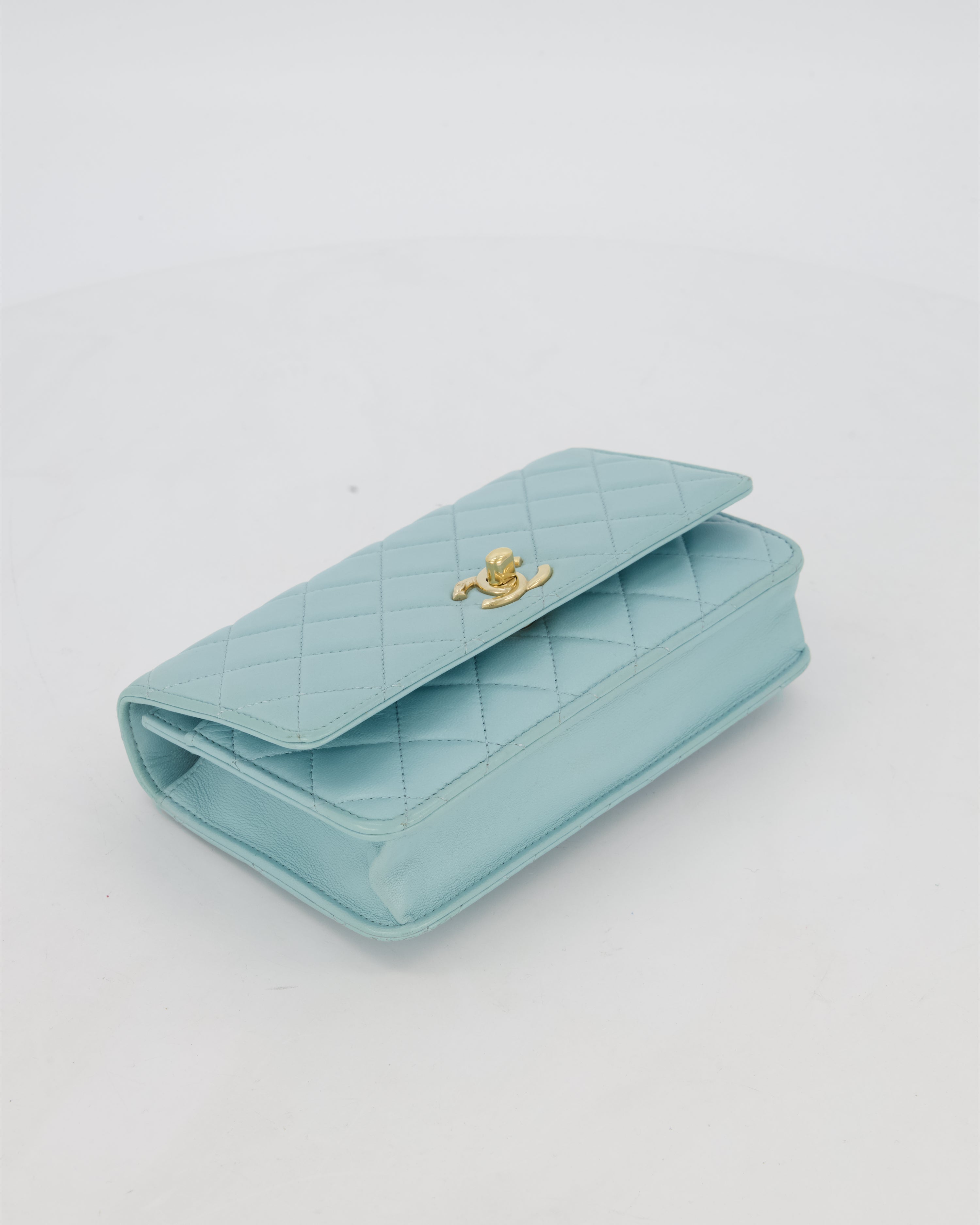Chanel Blue Trendy Wallet on Chain Bag in Lambskin Leather with Gold Hardware