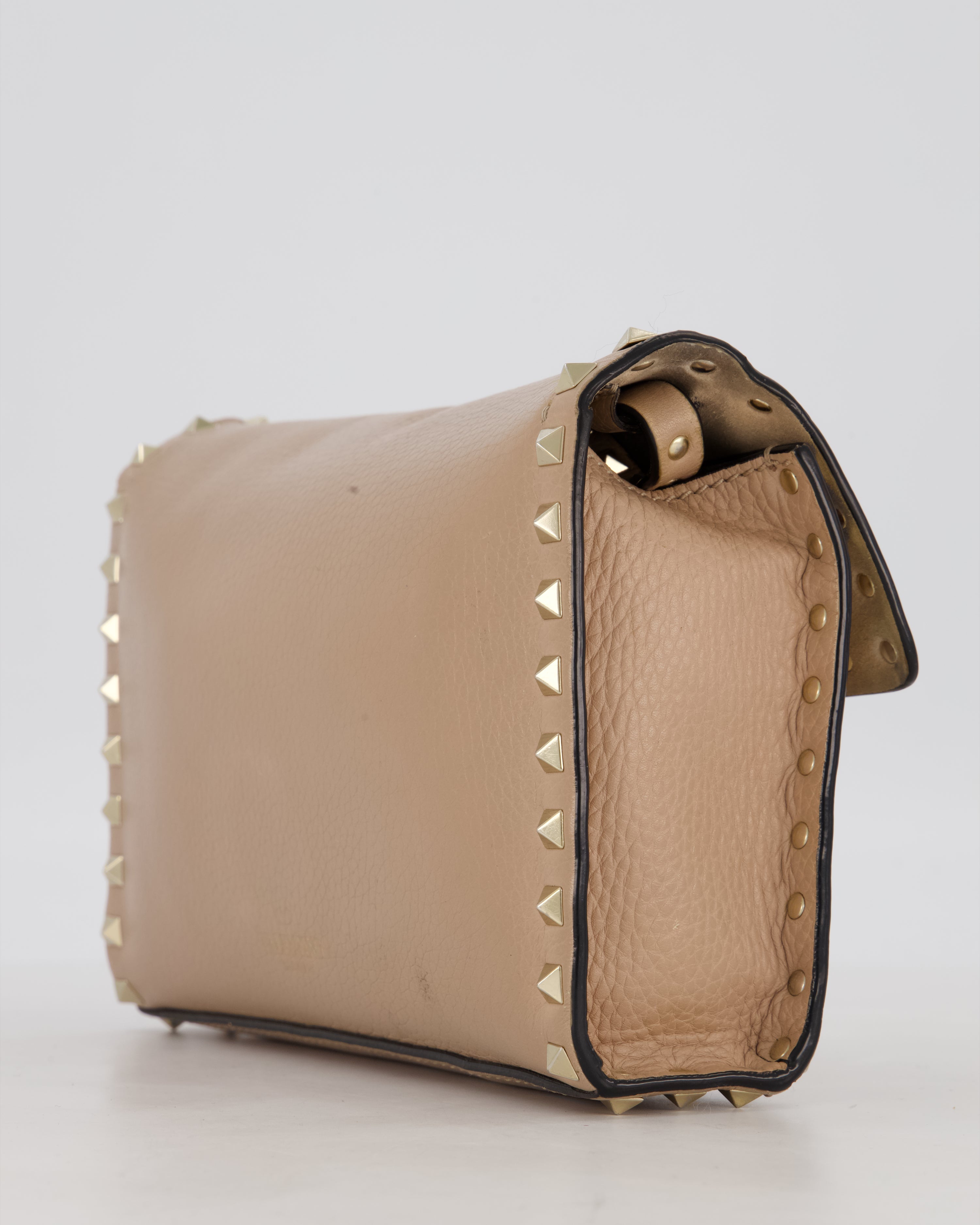 Valentino Nude Beige Rocksud Alcove Bag in Calfskin Leather with Gold Hardware
