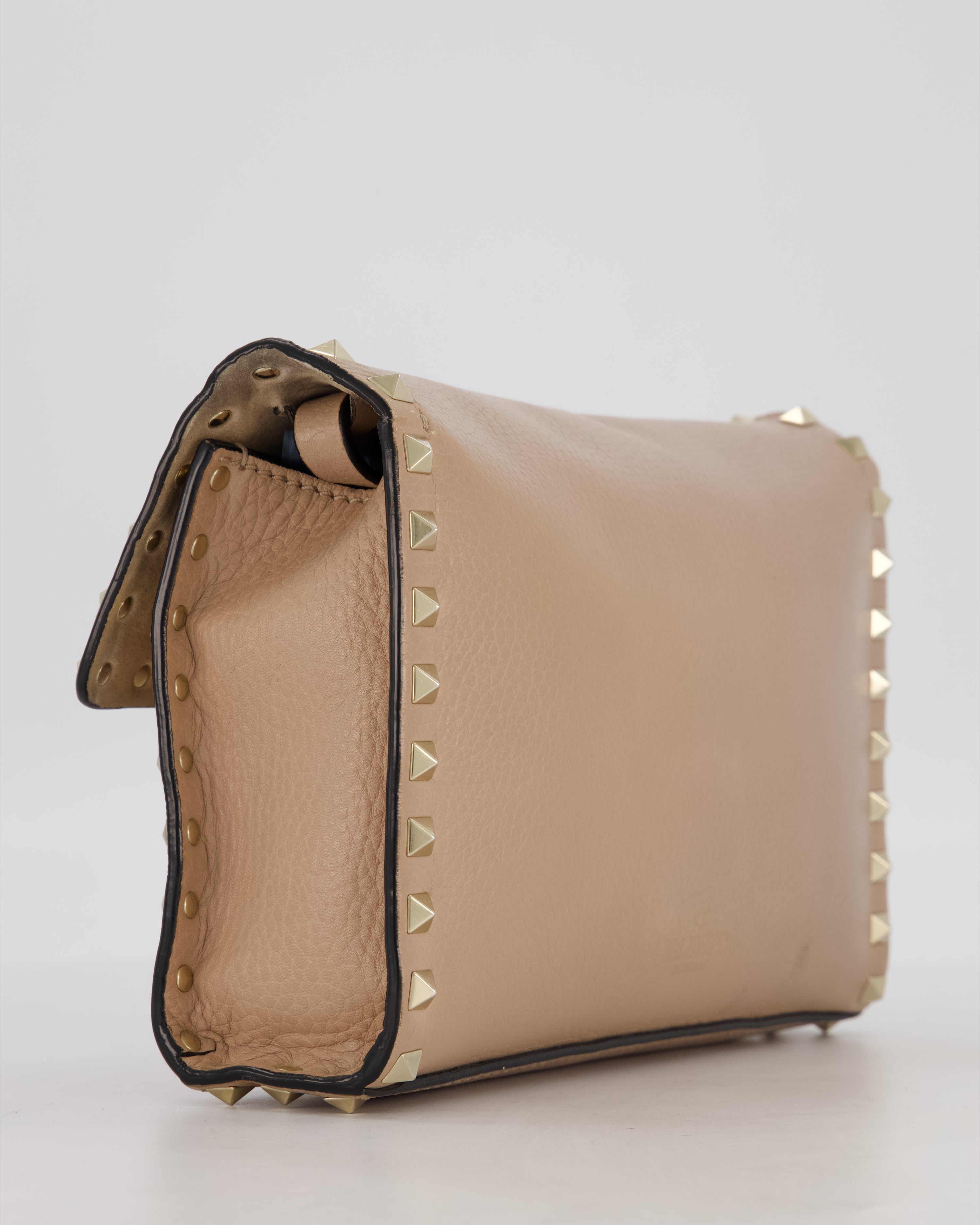 Valentino Nude Beige Rocksud Alcove Bag in Calfskin Leather with Gold Hardware
