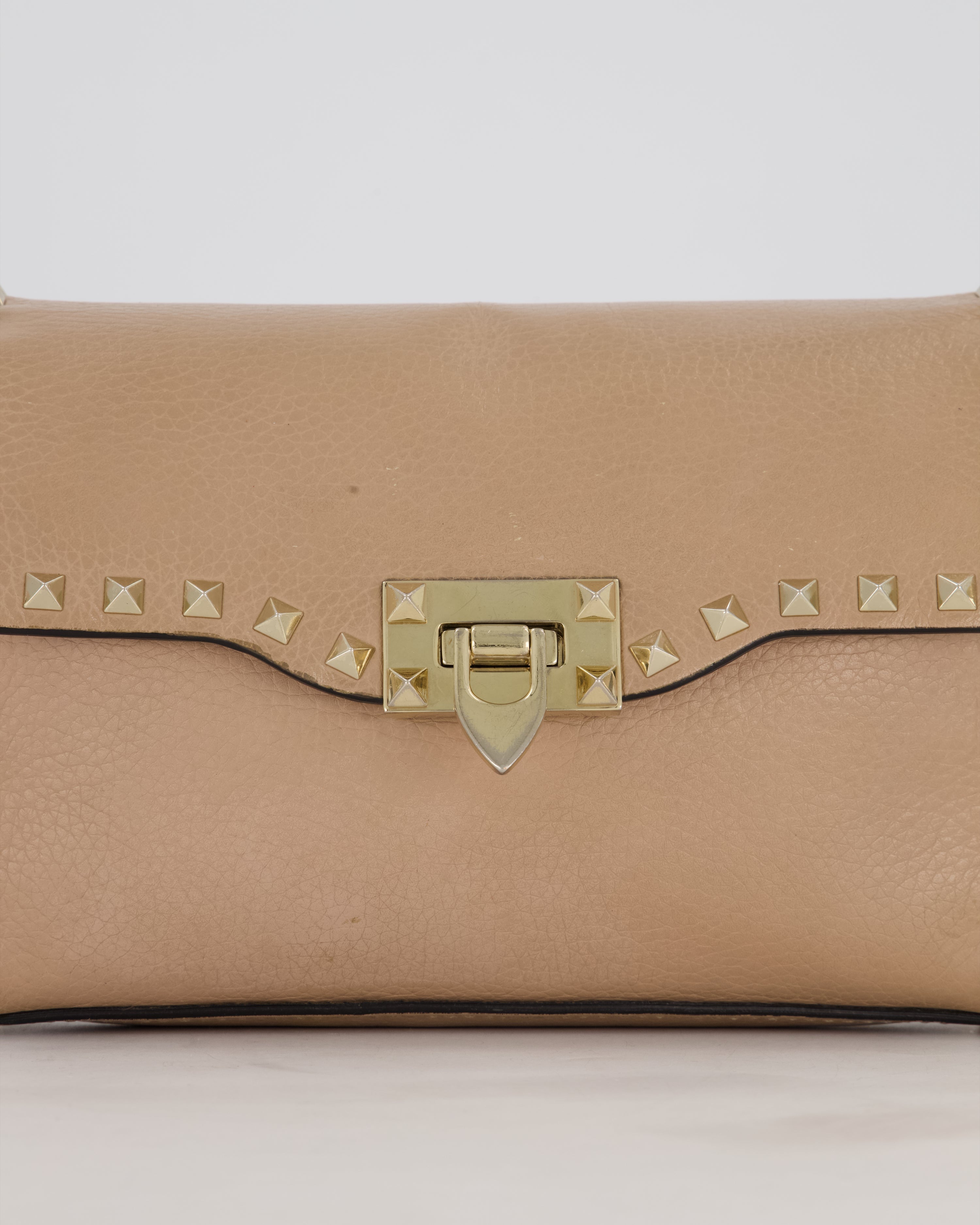 Valentino Nude Beige Rocksud Alcove Bag in Calfskin Leather with Gold Hardware