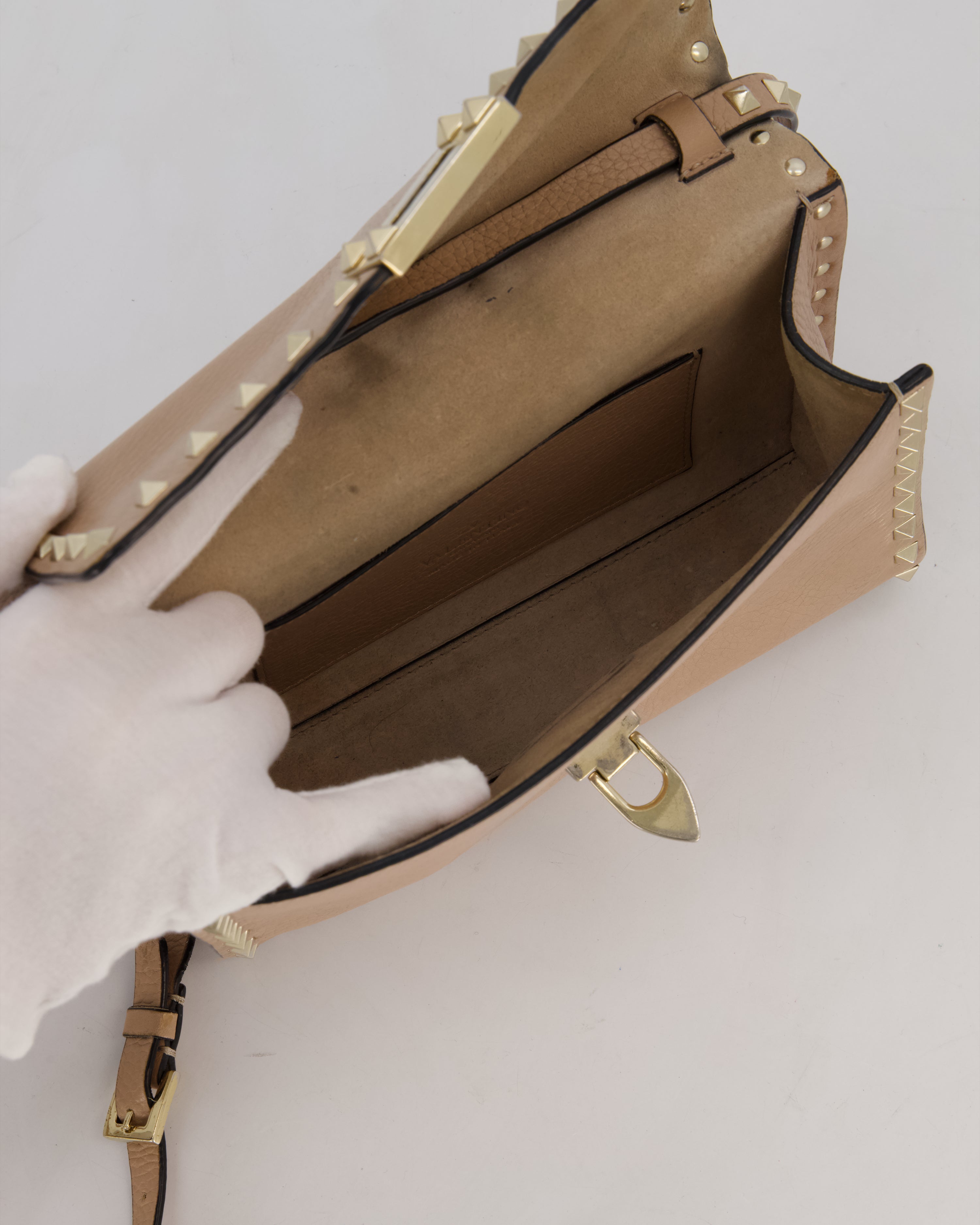 Valentino Nude Beige Rocksud Alcove Bag in Calfskin Leather with Gold Hardware